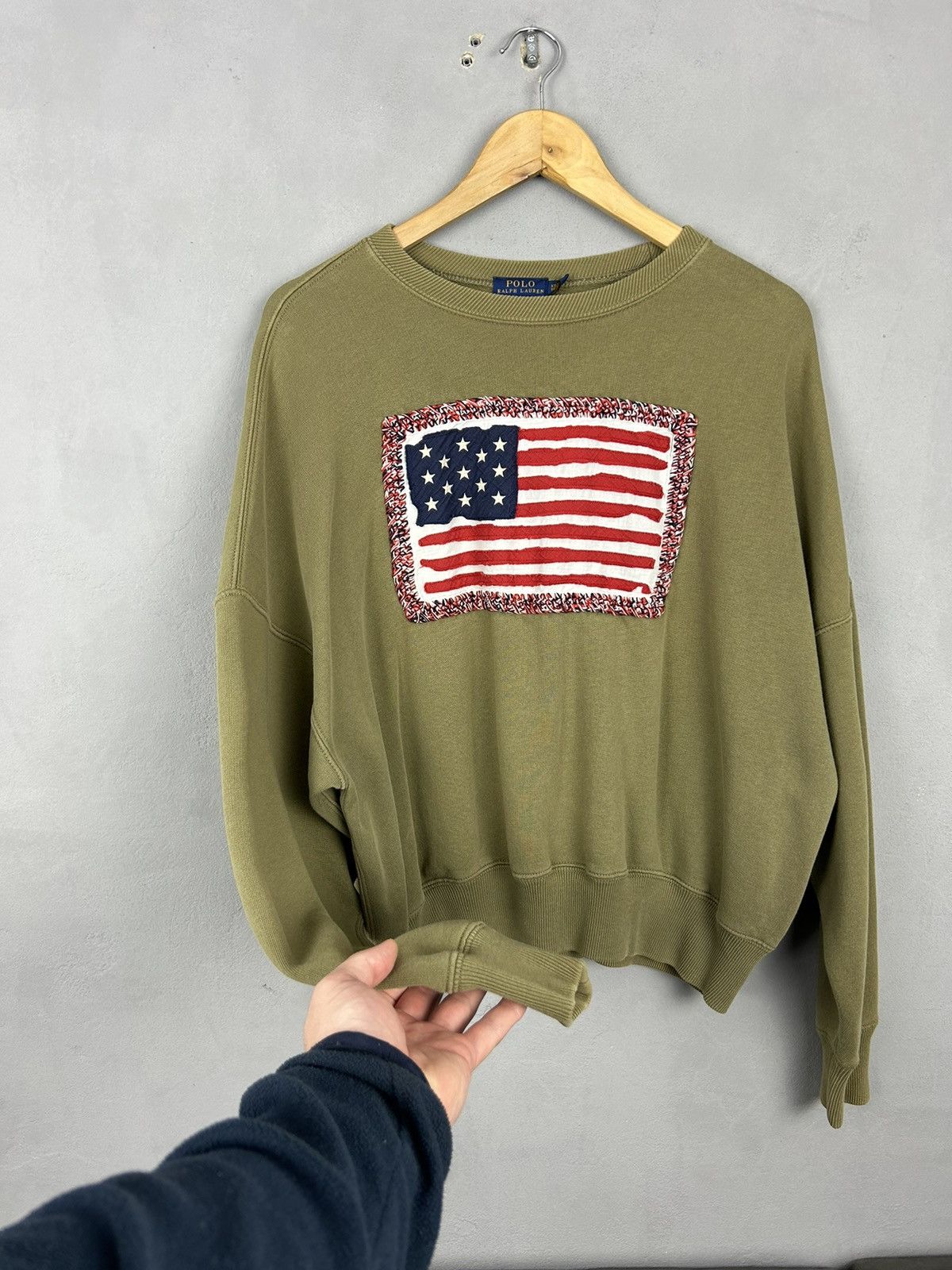 Polo Ralph Lauren Polo Ralph Lauren USA Flag Sweatshirt Olive Green Vintage Size XS / US 0-2 / IT 36-38 - 4 Thumbnail