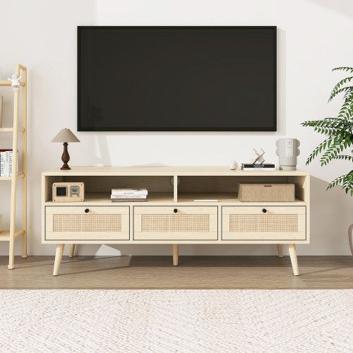 Designer × Homemade Rattan TV Stand with Solid Wood Feet, TV Console Table for L Size US L / EU 52-54 / 3 - 1 Thumbnail