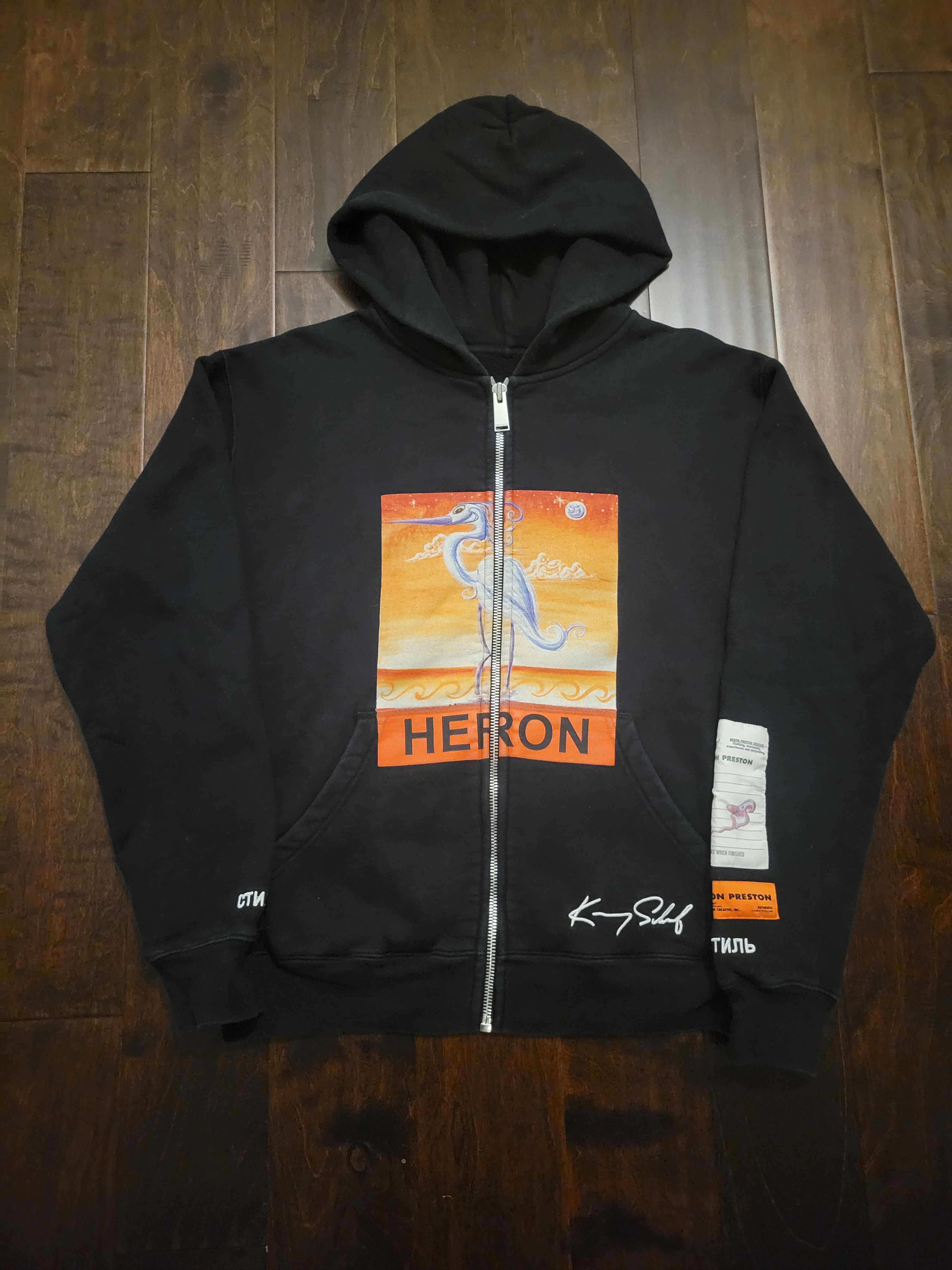 Heron Preston Heron Preston x Kenny Schaef Crane Print Zip Up Hoodie ...