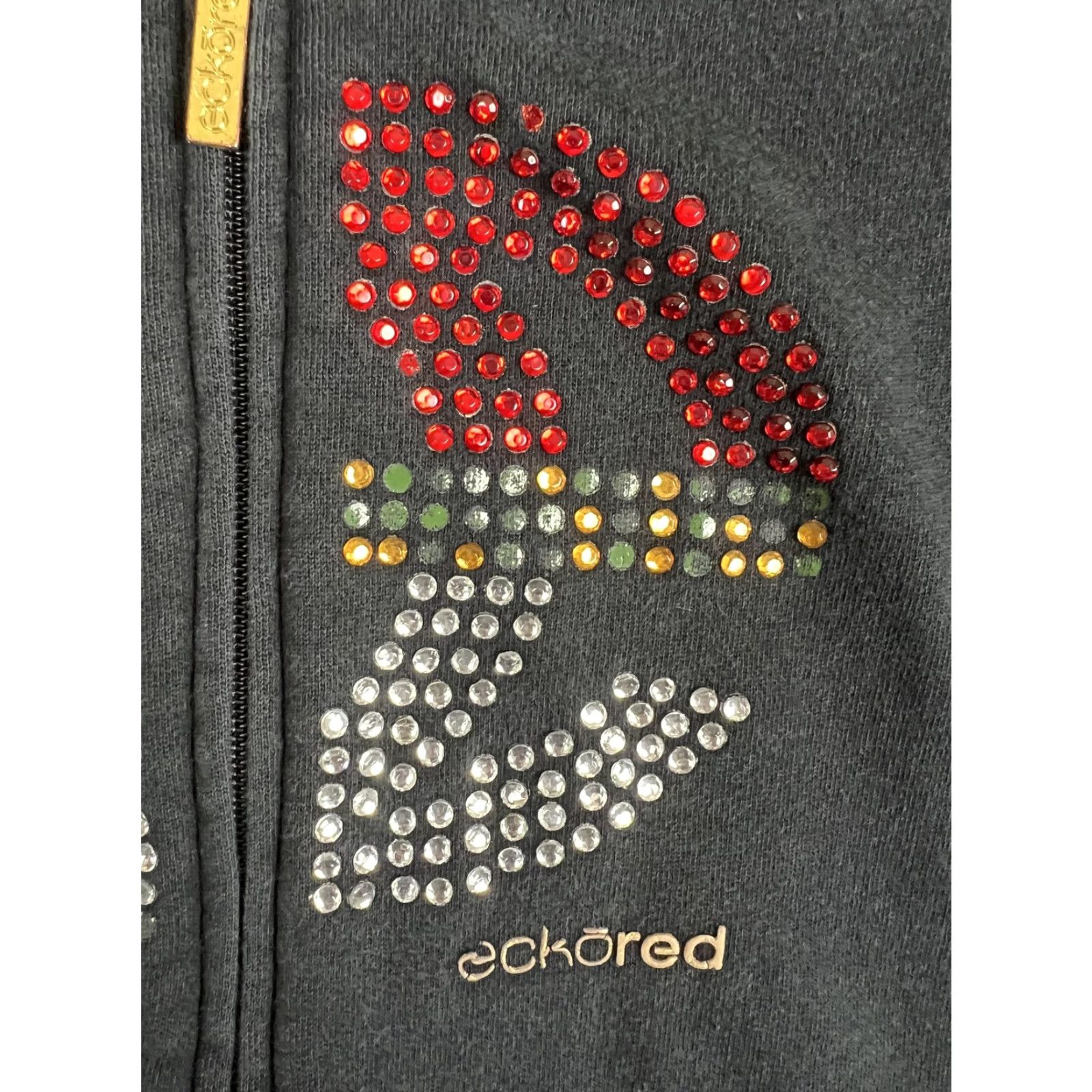 Vintage VINTAGE Ecko Red Hoodie Womens M Black Rhinestone Zip Up Sweatshirt Y2K Size M / US 6-8 / IT 42-44 - 4 Thumbnail
