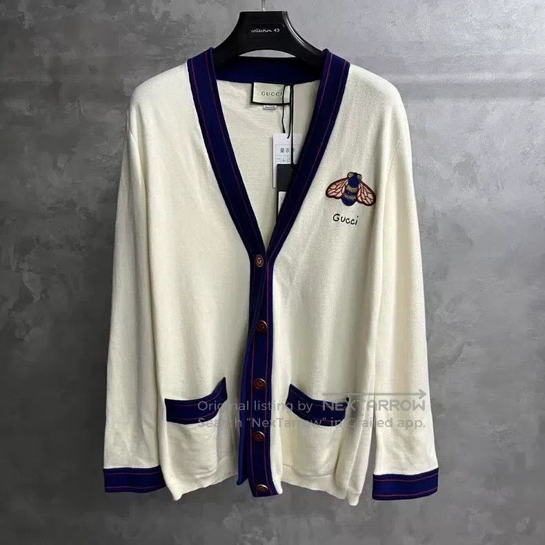 Gucci Gucci Light yellow cotton bee Logo knitwear coat Size L / US 10 / IT 46 - 1 Thumbnail
