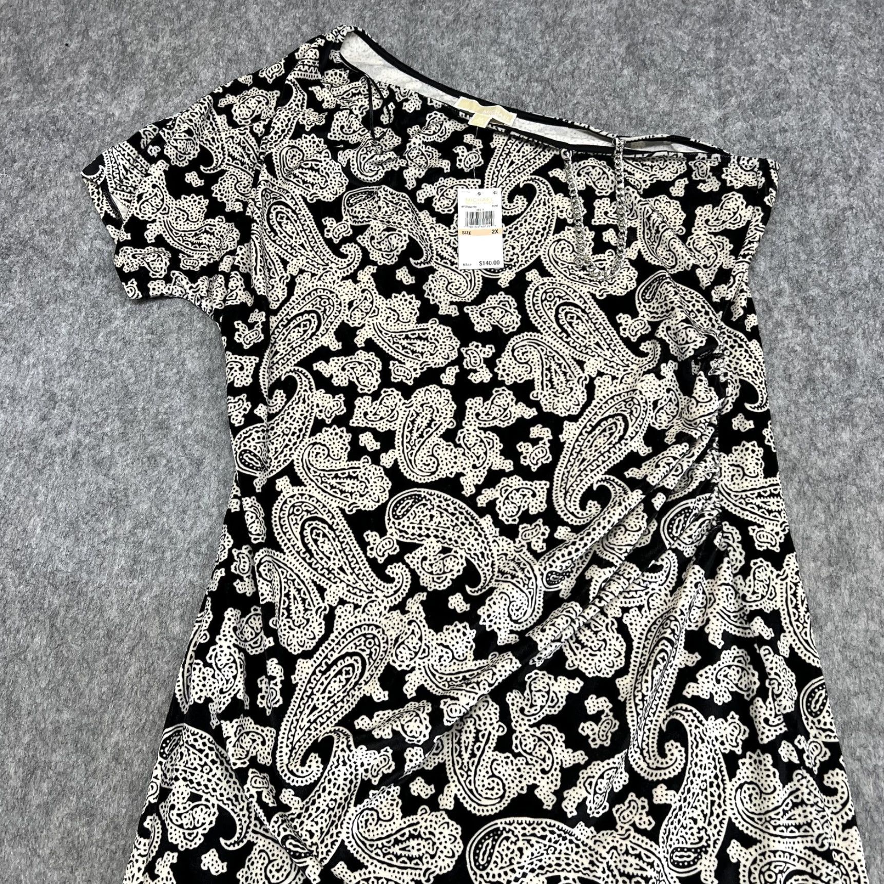 Vintage Michael Michael Kors Dress Womens 2X Black Paisley Ruched Jersey Sheath Short Size XXL / US 16-18 / IT 52-54 - 4 Thumbnail