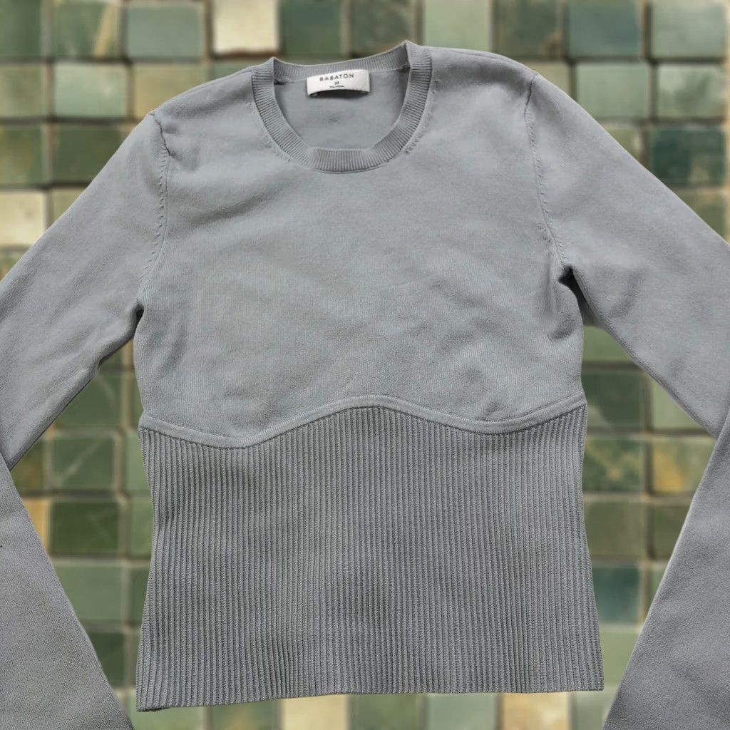 Vintage Babaton Sculpt Knit Empire Corset Pullover Top Blouse XS Light Gray MINT Women Size XS / US 0-2 / IT 36-38 - 1 Thumbnail