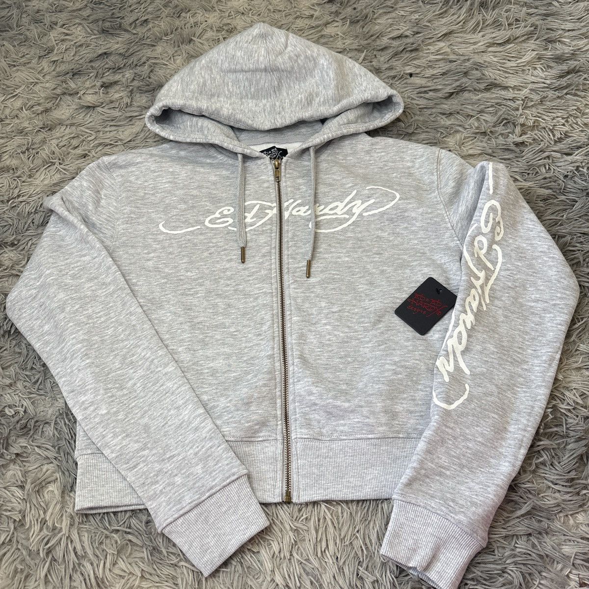 Ed Hardy Ed Hardy Women's Heather Grey Full Zip Cropped Hoodie Size S / US 4 / IT 40 - 1 Thumbnail