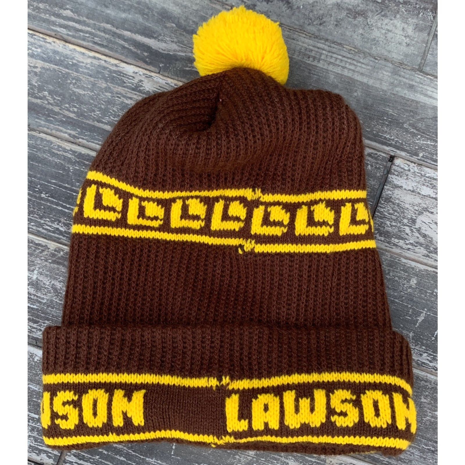 Logo 7 VINTAGE Lawson Beanie Pom Pom Hat Knit Logo Spellout 70s 80s 1970s 1980s Size ONE SIZE - 2 Thumbnail