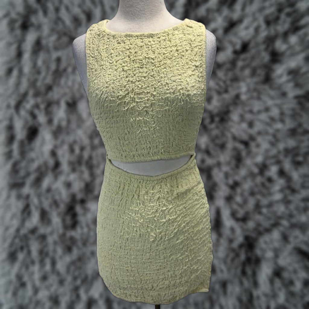 Free People Free People Textured Mini Dress X-Small Green Waist Cutout Club Stretch Size XS / US 0-2 / IT 36-38 - 1 Thumbnail