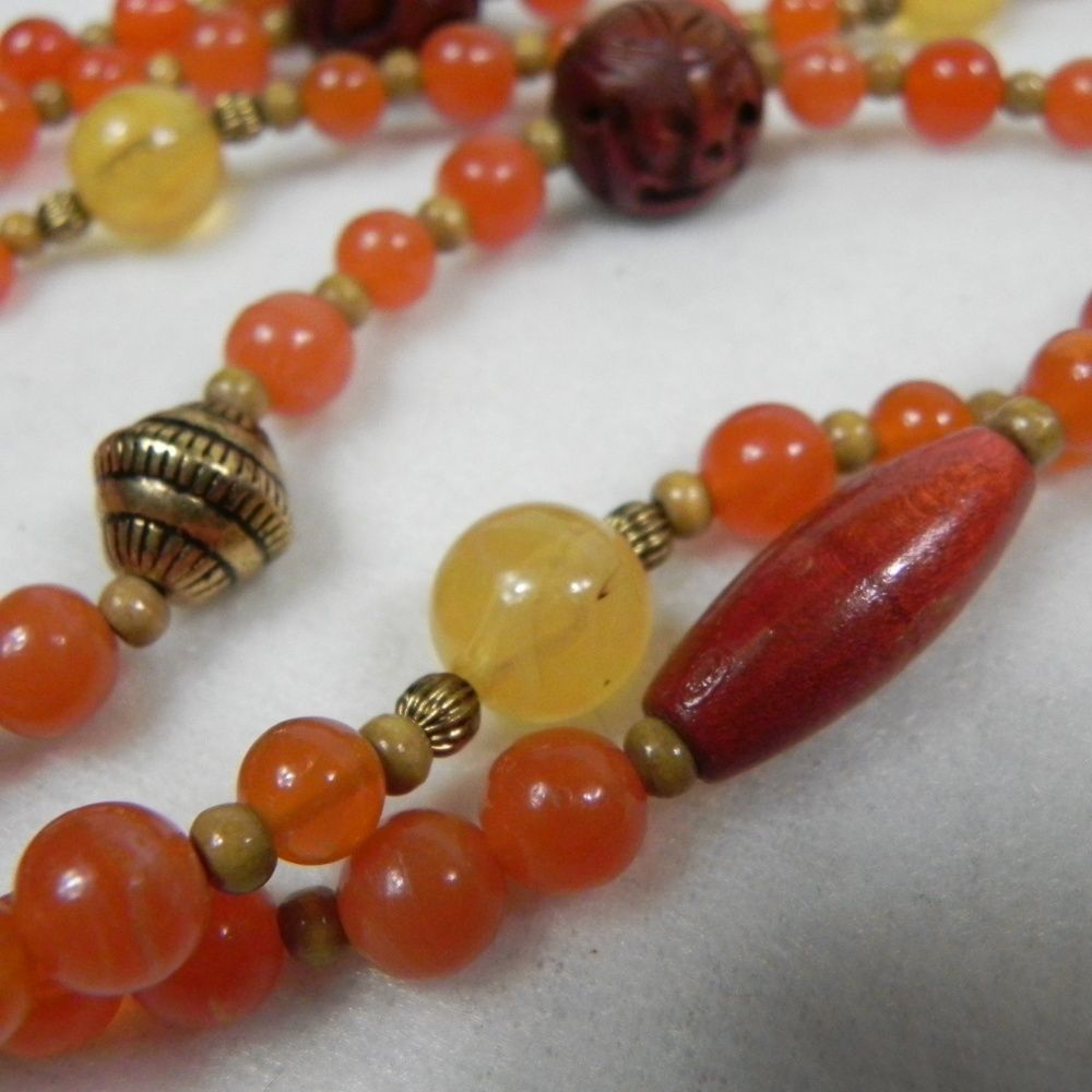 Other Vintage Avon Orange Gold Beaded Necklace Triple 70s 17" Size ONE SIZE - 6 Thumbnail