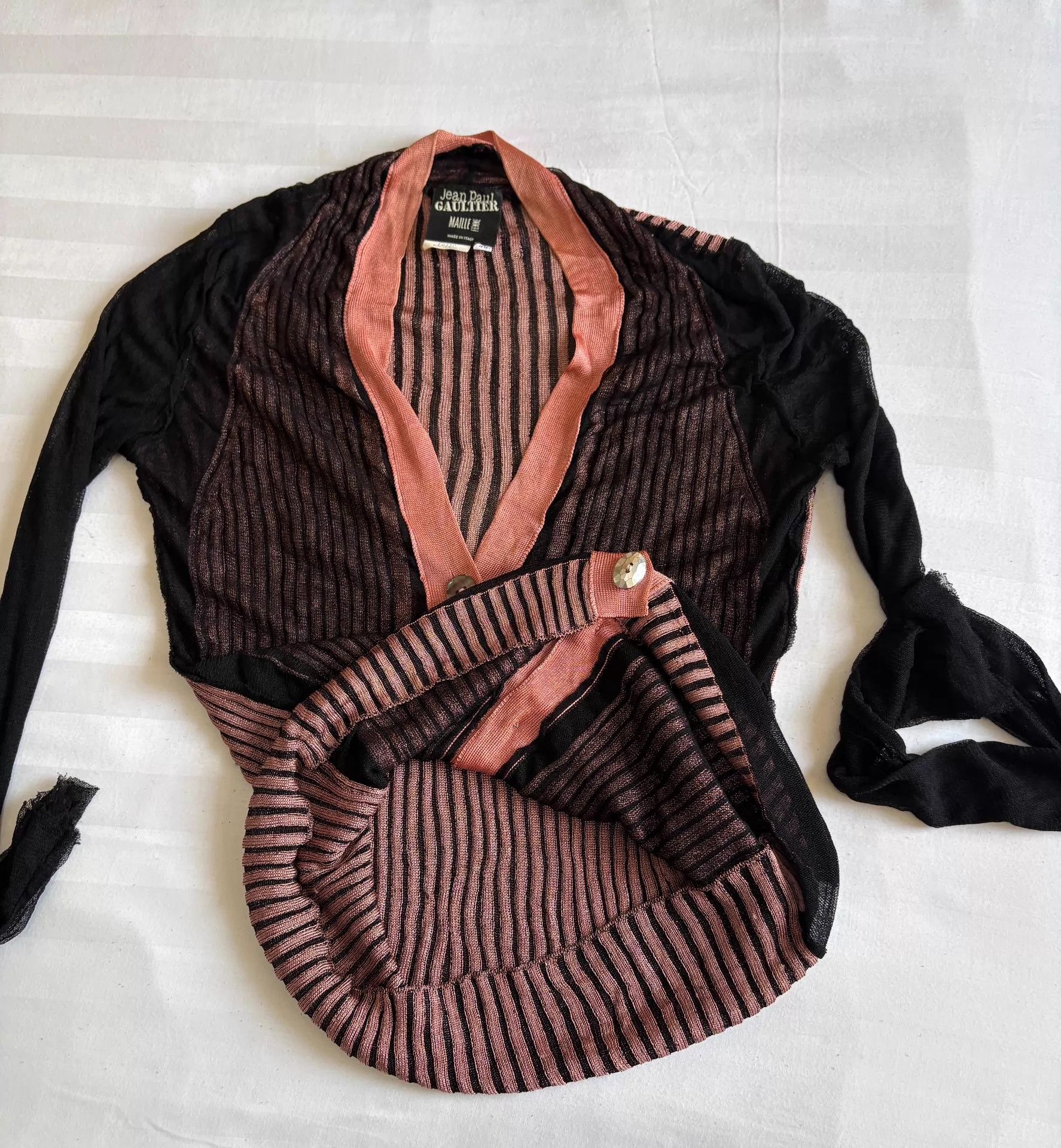 Jean Paul Gaultier JPG Vintage Knit & Tulle Stripe Cardigan 40 Size S / US 4 / IT 40 - 4 Thumbnail