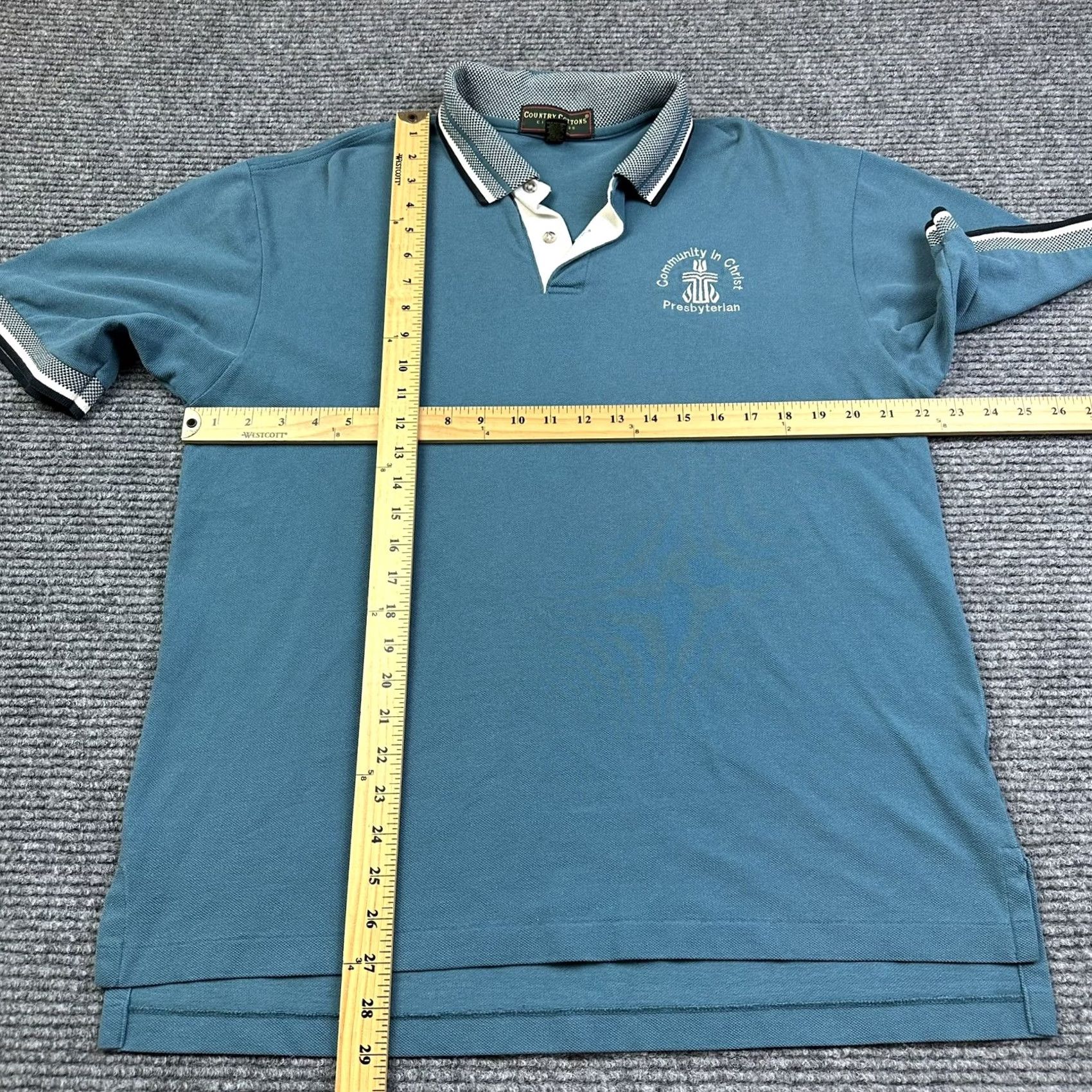 Vintage VINTAGE Country Cottons Polo Shirt Mens L Blue Embroidered 90s Community In Christ Presbyterian Church polo Size US L / EU 52-54 / 3 - 4 Thumbnail