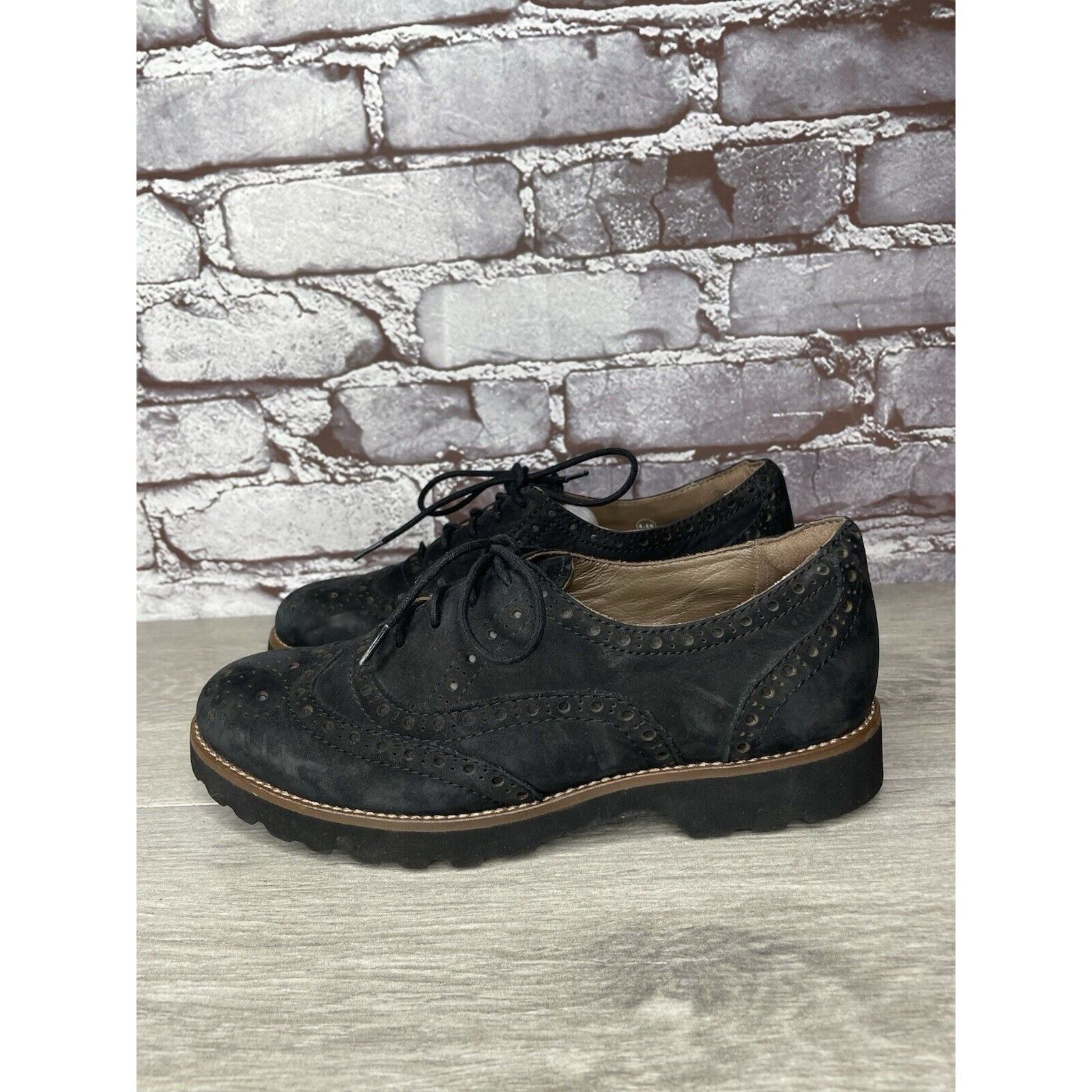 Other Earthies Santana Black Suede Leather Lace Up Wingtip Oxfords Size US 6.5 / IT 36.5 - 19 Thumbnail