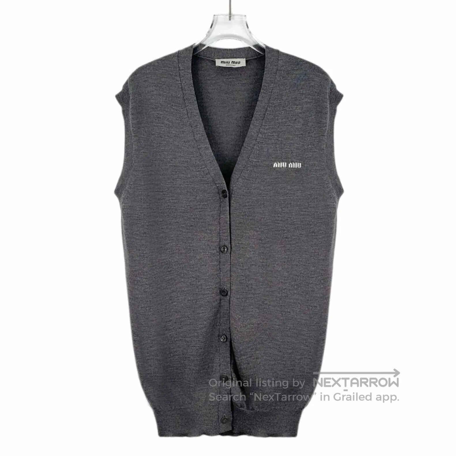 Miu Miu Miu Miu 22 Dark Gray Logo Wool Cardigan. Size L / US 10 / IT 46 - 1 Thumbnail