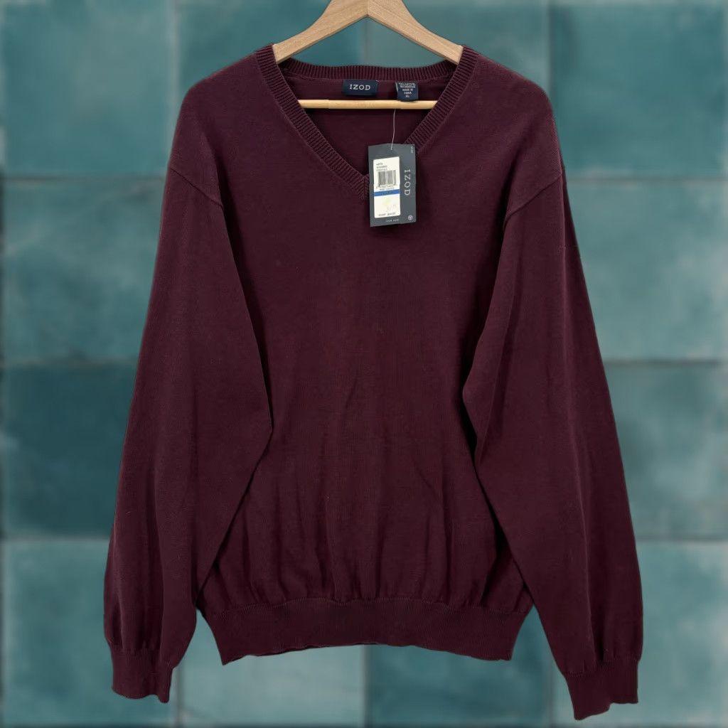 Izod VINTAGE not applicable; but item is IZOD Sweater Mens XL Wine Tasting Red 100% Cotton V Neck Knit Pullover Preppy Size US XL / EU 56 / 4 - 1 Thumbnail