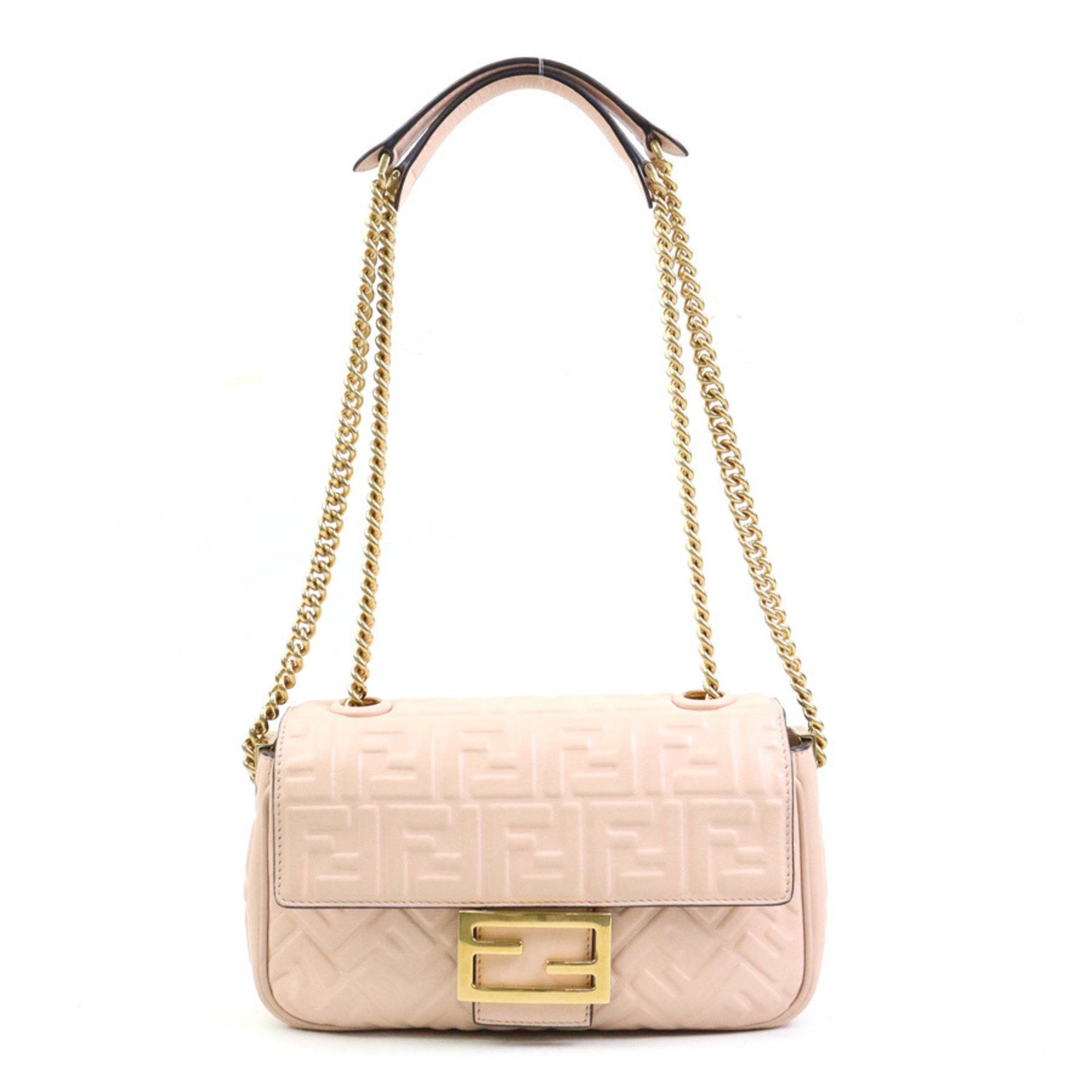 Fendi Fendi Baguette Chain Shoulder Bag, Midi Leather, Metal, Pink Beige, Gold, Women's, 8BR793-AH9C, e60617a Size ONE SIZE - 1 Thumbnail