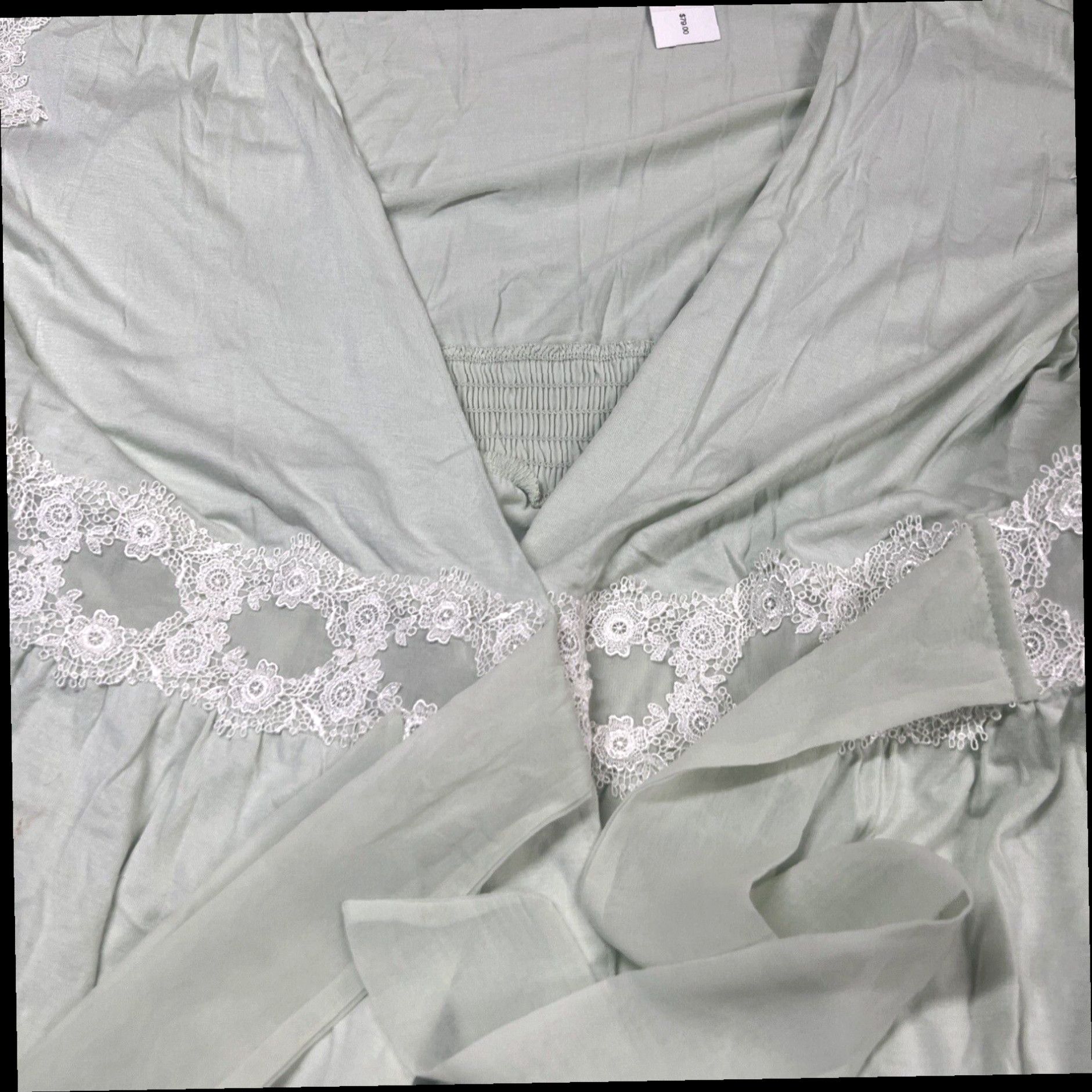Vintage Soma Cool Nights Long Autumn Mist Green Cap Flutter Sleeve Lace Robe New $79 Size ONE SIZE - 2 Thumbnail