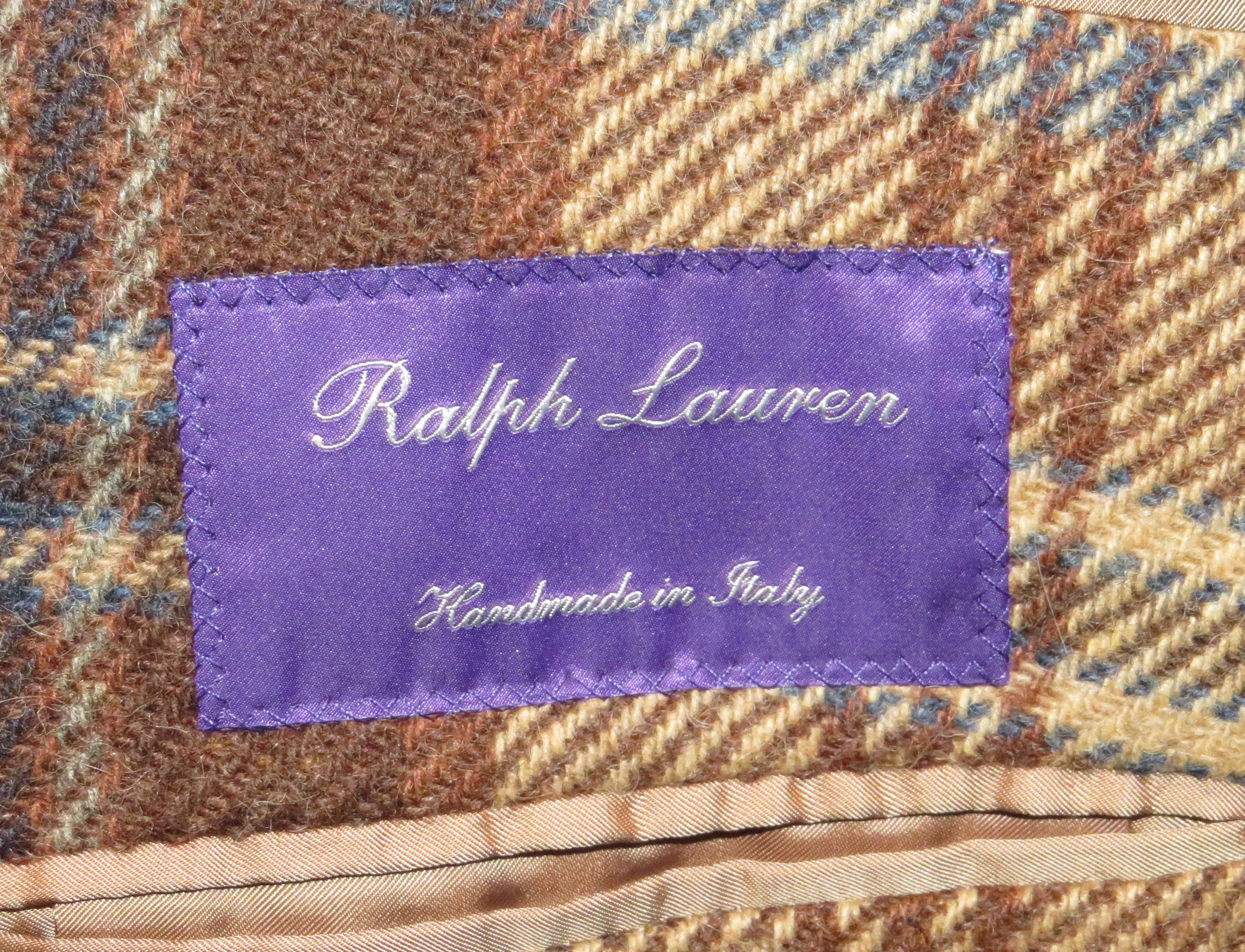 Ralph Lauren Purple Label Handmade Kent Bellows Brown Plaid 44R NWT $4995 Size 44R - 15 Thumbnail