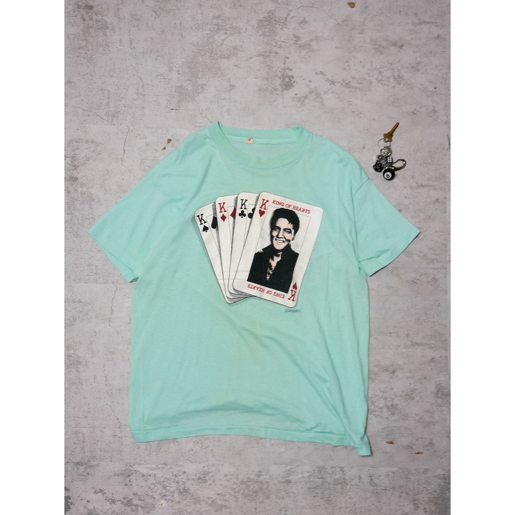 Vintage Vintage 80s Elvis Presley King of Hearts Single Stitch T Size US XL / EU 56 / 4 - 1 Thumbnail