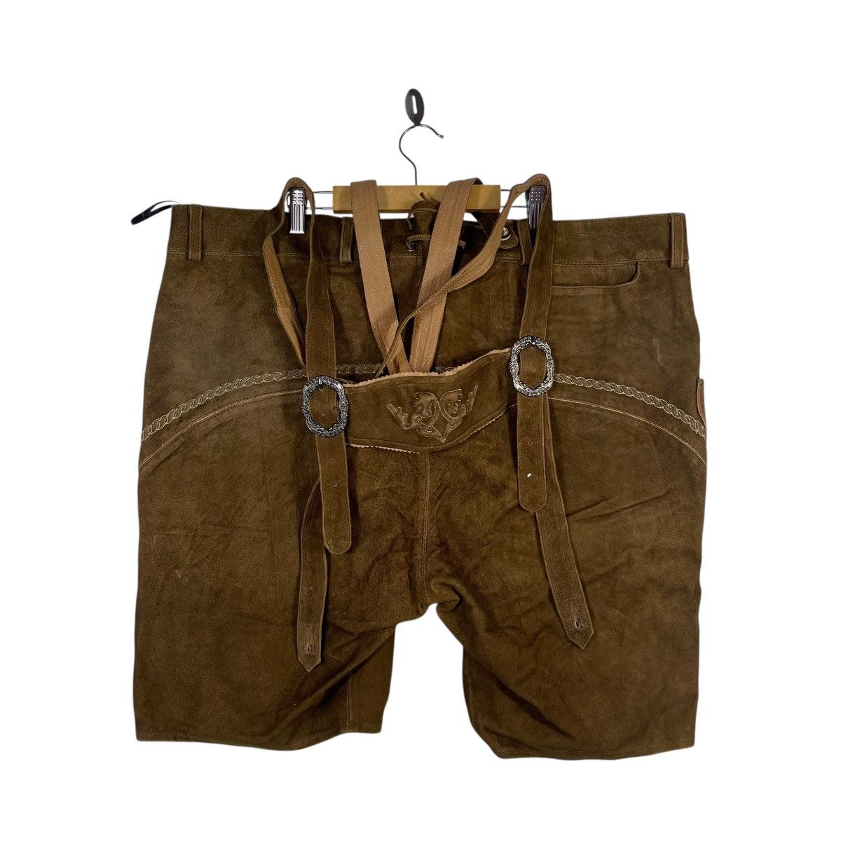 Vintage Vintage German Lederhosen Leather Butcher Brown Embroidered Size US 43 - 4 Thumbnail