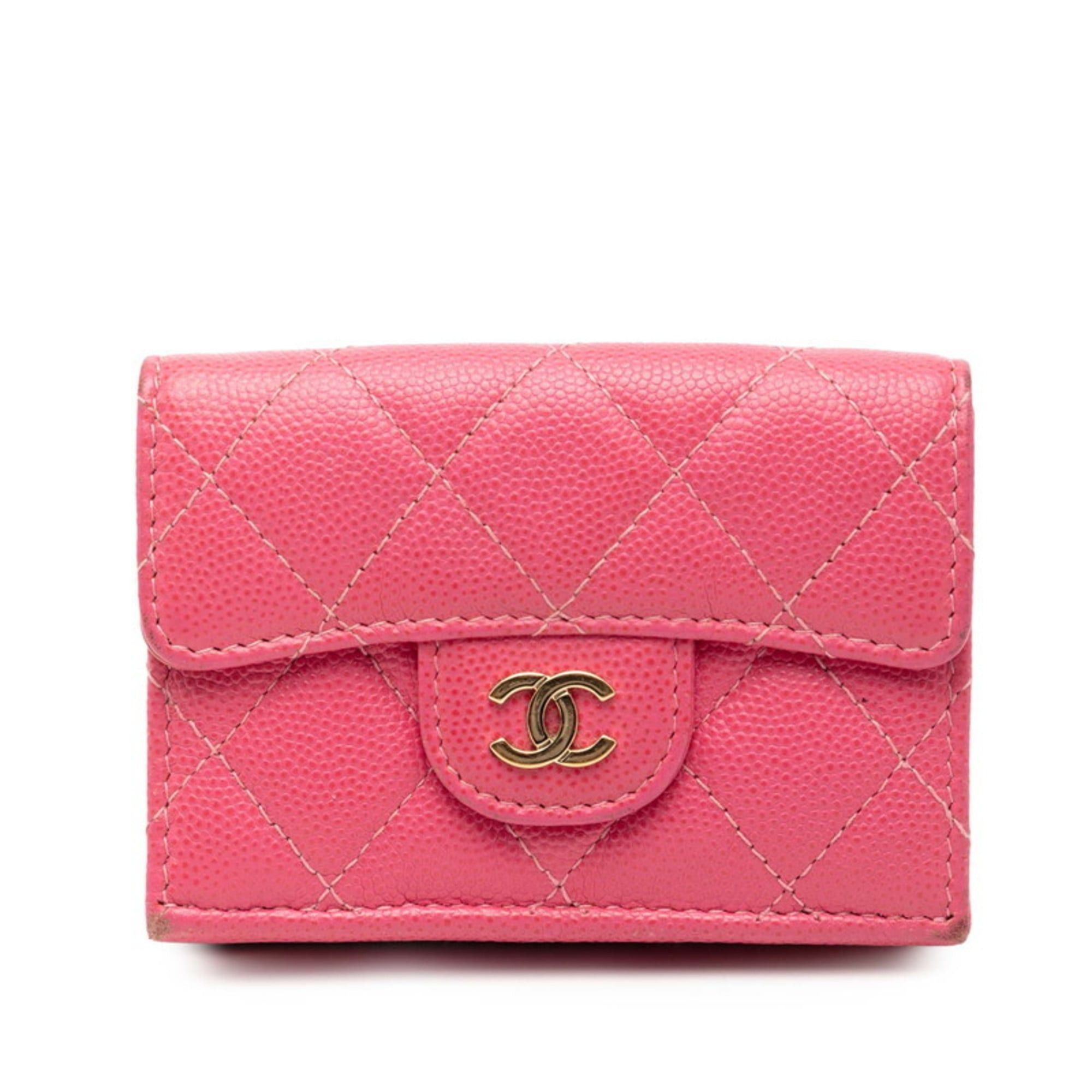 Chanel CHANEL Matelasse Coco Mark Tri-fold Wallet in Pink Caviar Skin for Women Size ONE SIZE - 1 Thumbnail