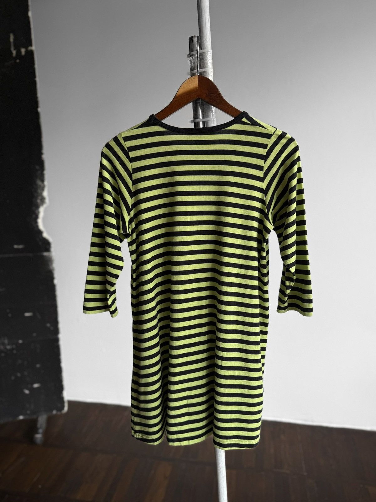 Marimekko Marimekko Black Green Striped 3/4 Sleeve T-Shirt Dress Size S / US 4 / IT 40 - 2 Thumbnail