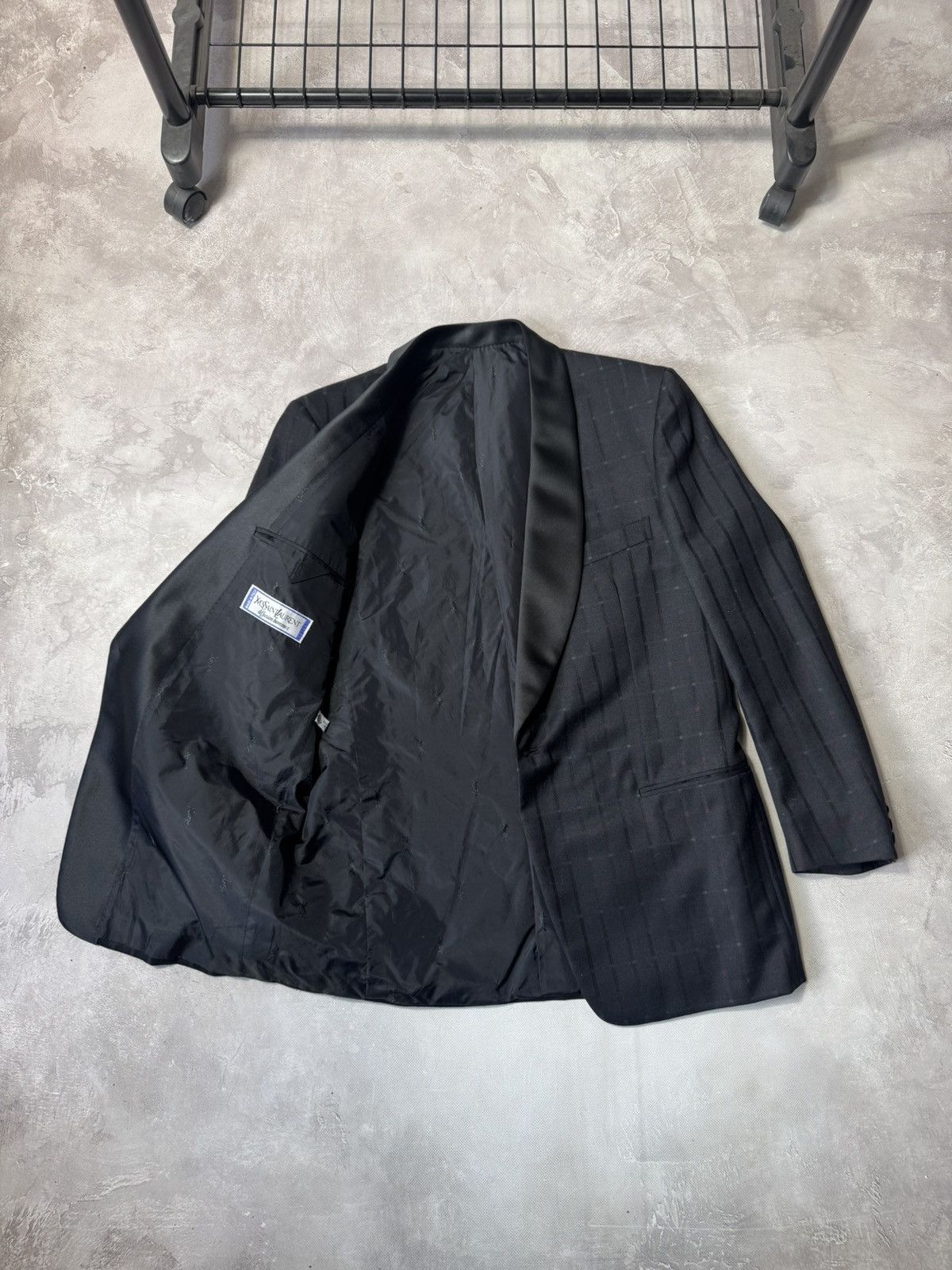 Yves Saint Laurent Yves Saint Laurent 80s Black Satin Shawl Lapel Blazer Size 54R - 2 Thumbnail