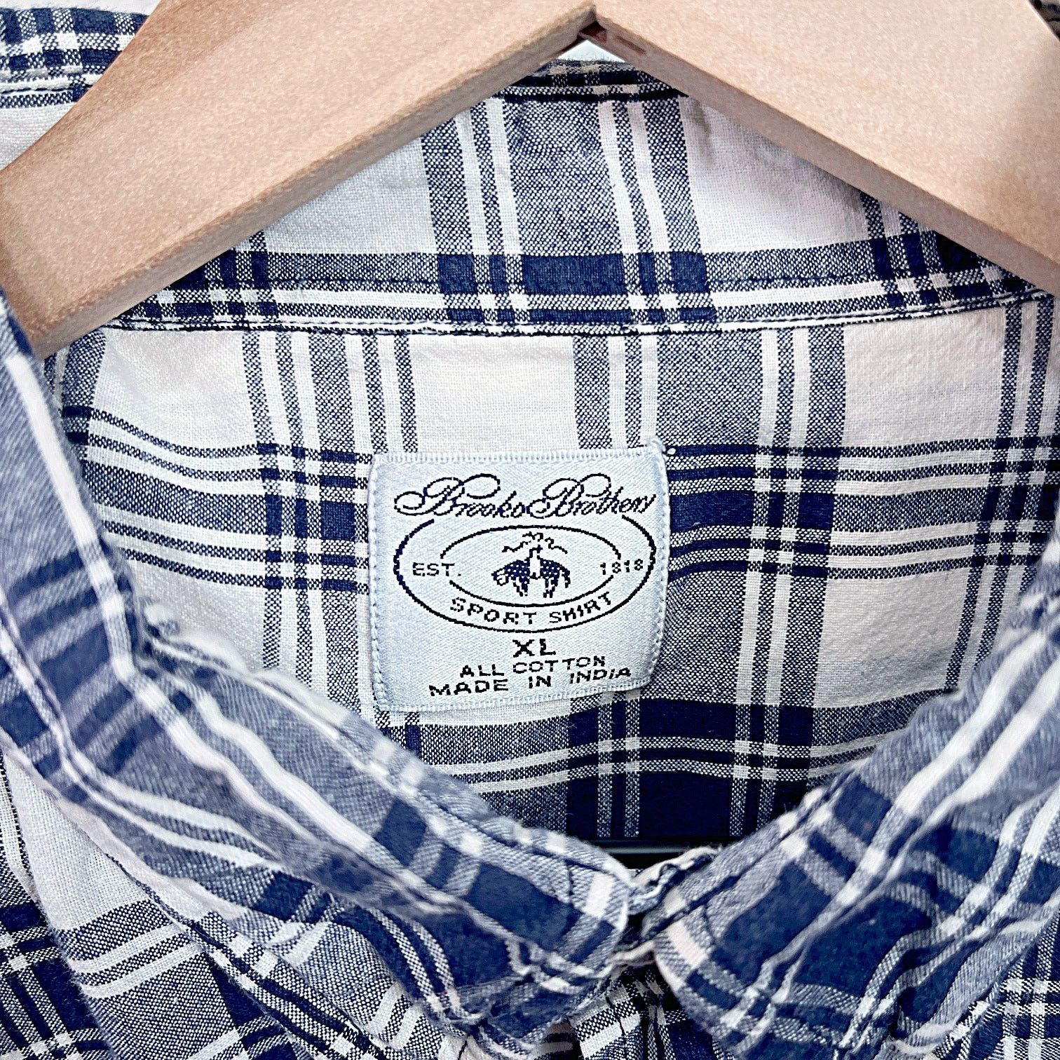 Brooks Brothers Brooks Brothers Cotton Sport Shirt Blue White Plaid Mens XL Size US XL / EU 56 / 4 - 5 Thumbnail