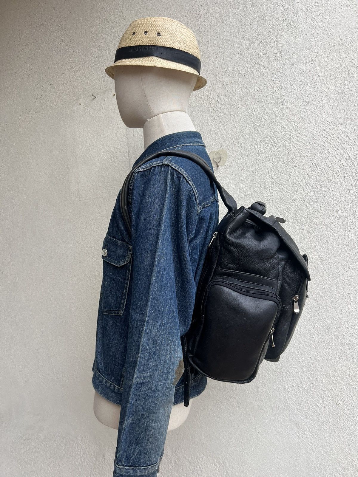 Leather Vintage PIEL Hand Made All Leather Black Backpack Bag Size ONE SIZE - 4 Thumbnail