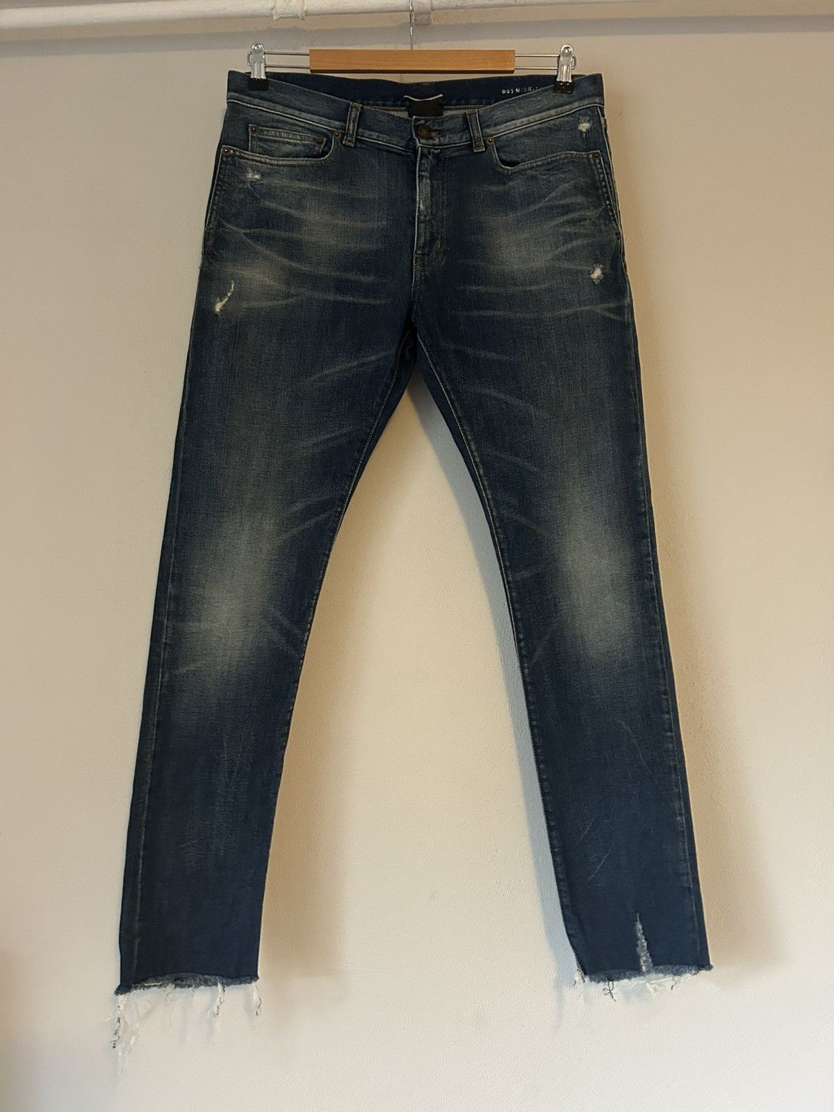 Skinny Distressed Jeans with Raw Hems - Size 34