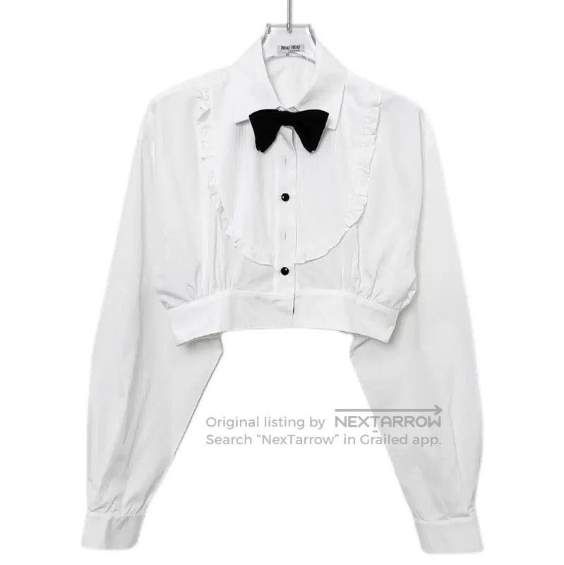 Miu Miu Miu Miu White Cotton Blend Cropped Shirt . Size L / US 10 / IT 46 - 1 Thumbnail