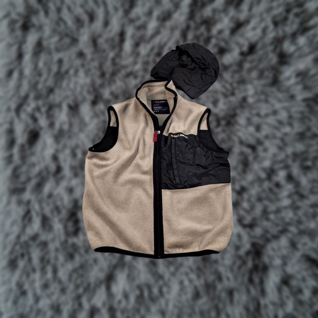 Ralph Lauren VINTAGE Ralph Lauren Polo Co Vest Casual Men S Beige Fleece Zip Removable Hood 90s Pattern Solid Size US S / EU 44-46 / 1 - 1 Thumbnail