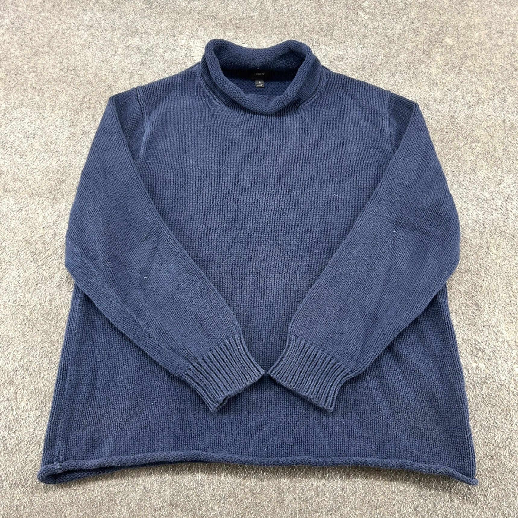J.Crew J.CREW Sweater Pullover Mens L Blue Navy Mock Neck Fisherman Cable Solid Knit Wool Cotton Night 90s Vintage? Size US L / EU 52-54 / 3 - 2 Thumbnail