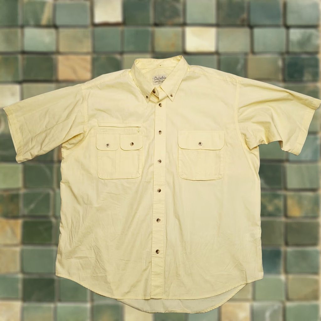 Vintage Cabela's Shirt Mens XL Yellow Vented Short Sleeve Outdoor Fishing Hike Button-Up Casual Canvas Cotton UV Pockets Solid Size US XL / EU 56 / 4 - 1 Thumbnail