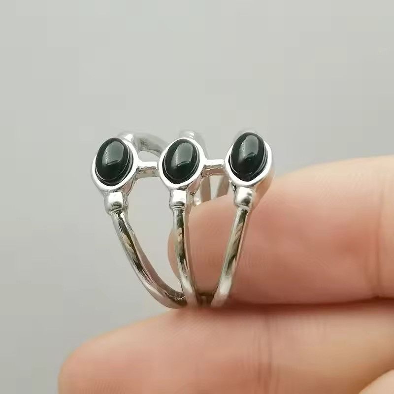 Jewelry three-layer oval black agate ring (size 6-10) Size ONE SIZE - 1 Thumbnail