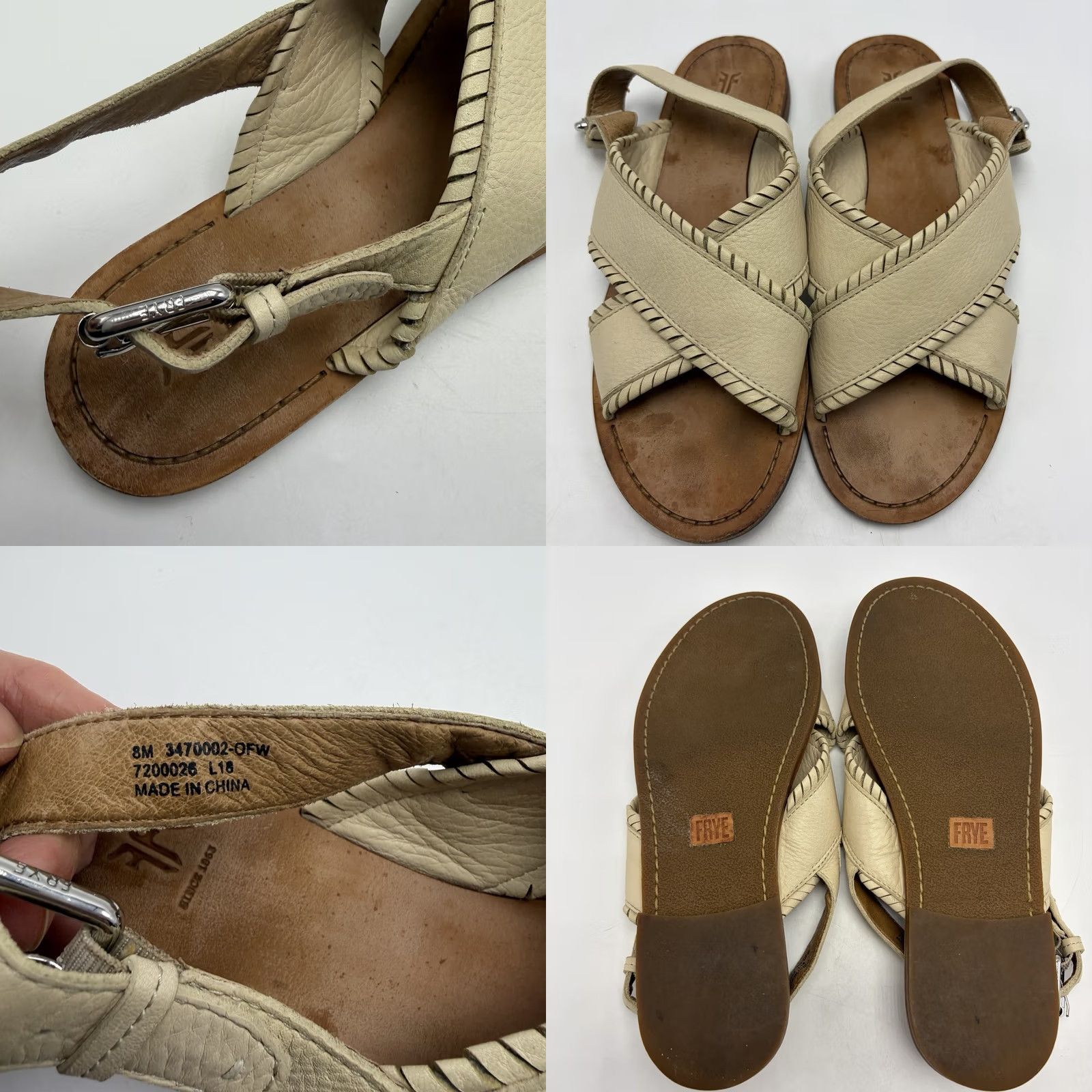 Frye Frye Sandals Women 8 M Leather Robin Feather Camel Flat Buckle Casual Size US 8 / IT 38 - 8 Thumbnail