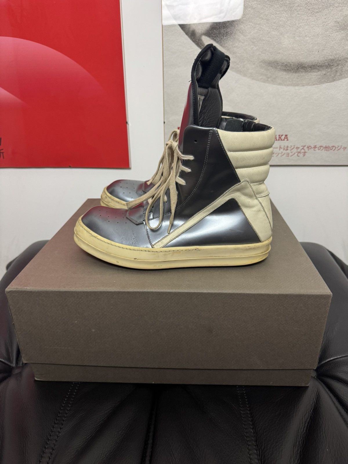 Rick Owens Rare Rick Owens Metallic Silver Geobasket High Top Sneakers Size US 7.5 / EU 40-41 - 1 Thumbnail