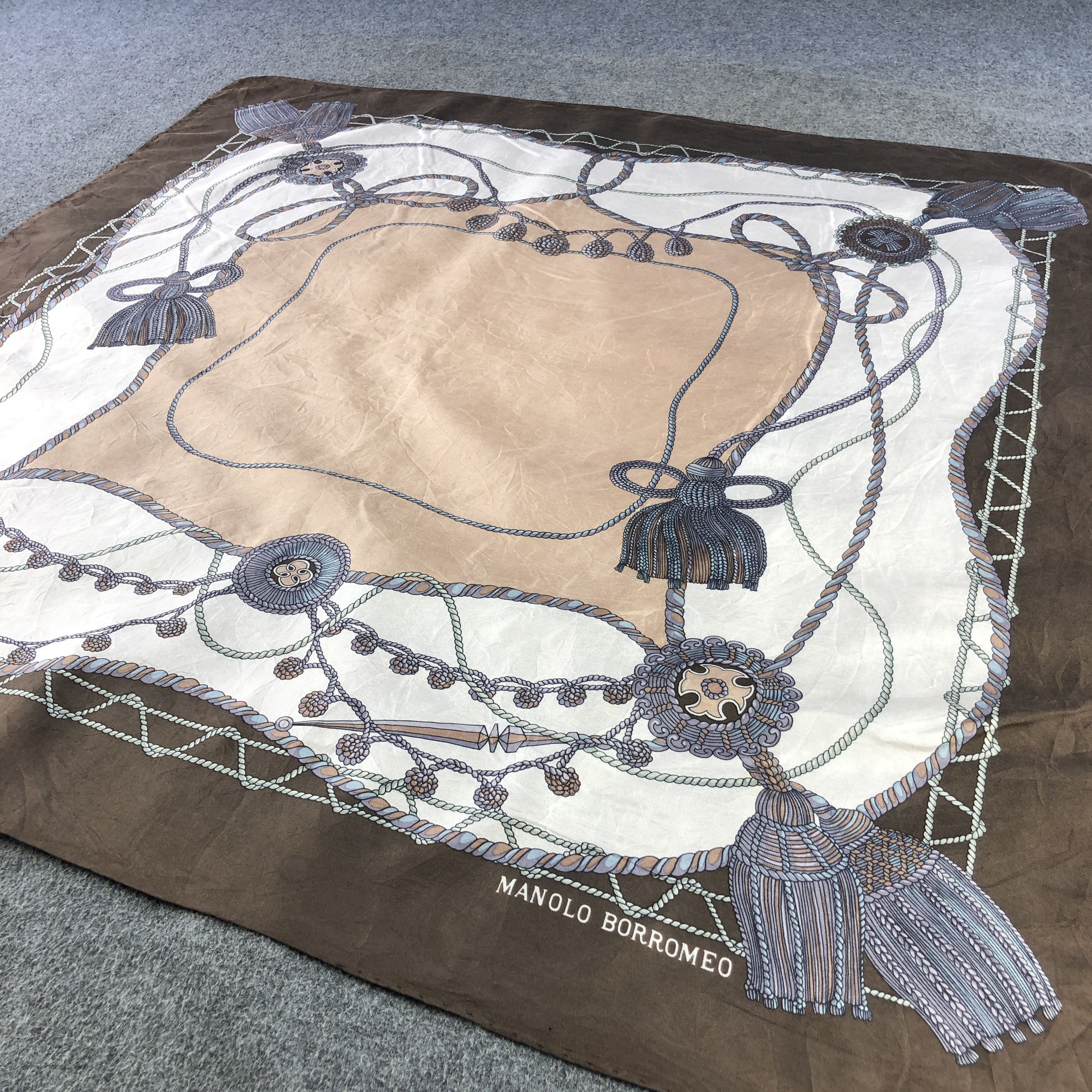 Vintage Manolo Borromeo Luxury Hand Rolled Silk Scarf M1175 Size ONE SIZE - 3 Thumbnail