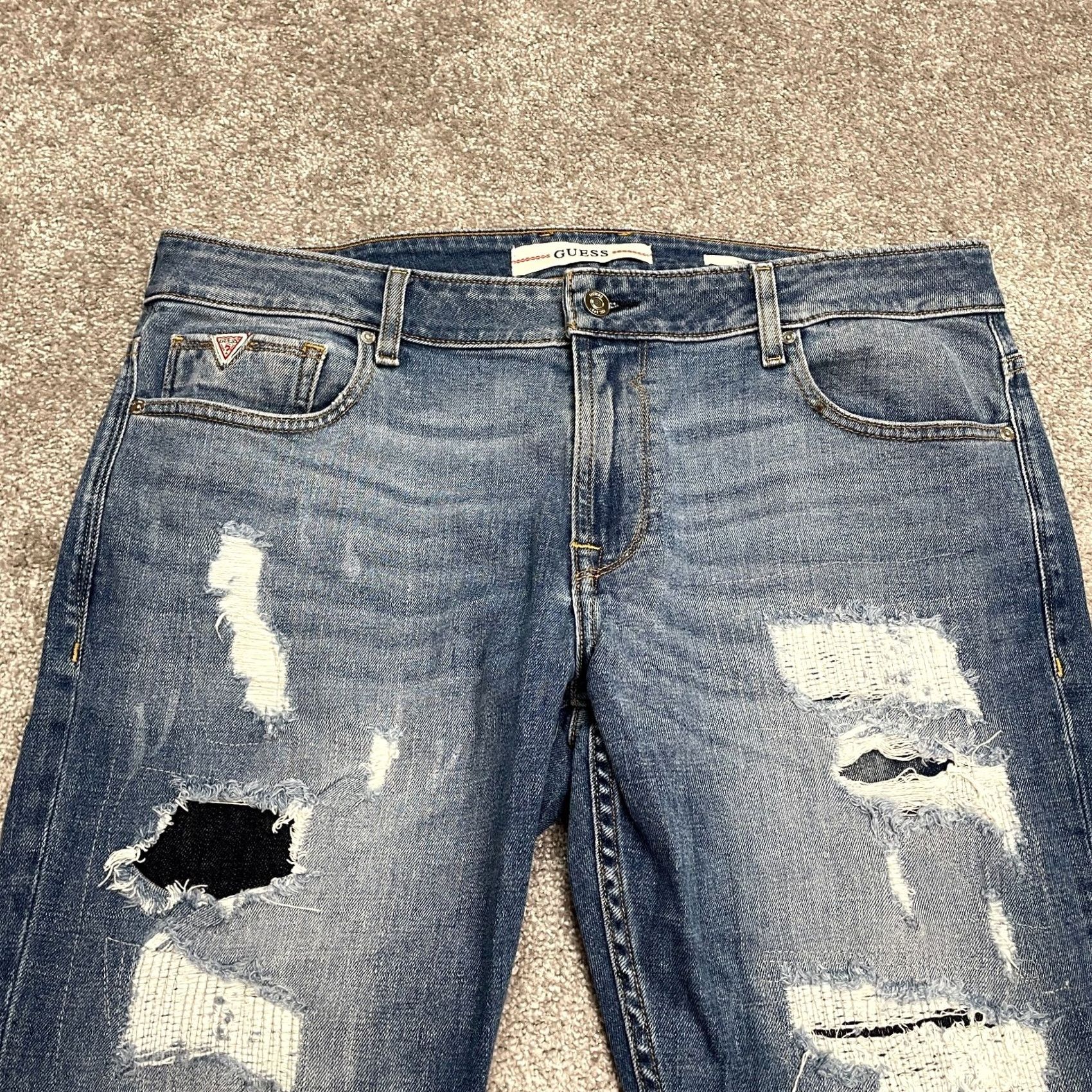 Guess GUESS Jeans Slim 5-Pocket Denim Tapered Distressed Blue Medium Wash Mens 38 Regular Size Size US 38 / EU 54 - 3 Thumbnail
