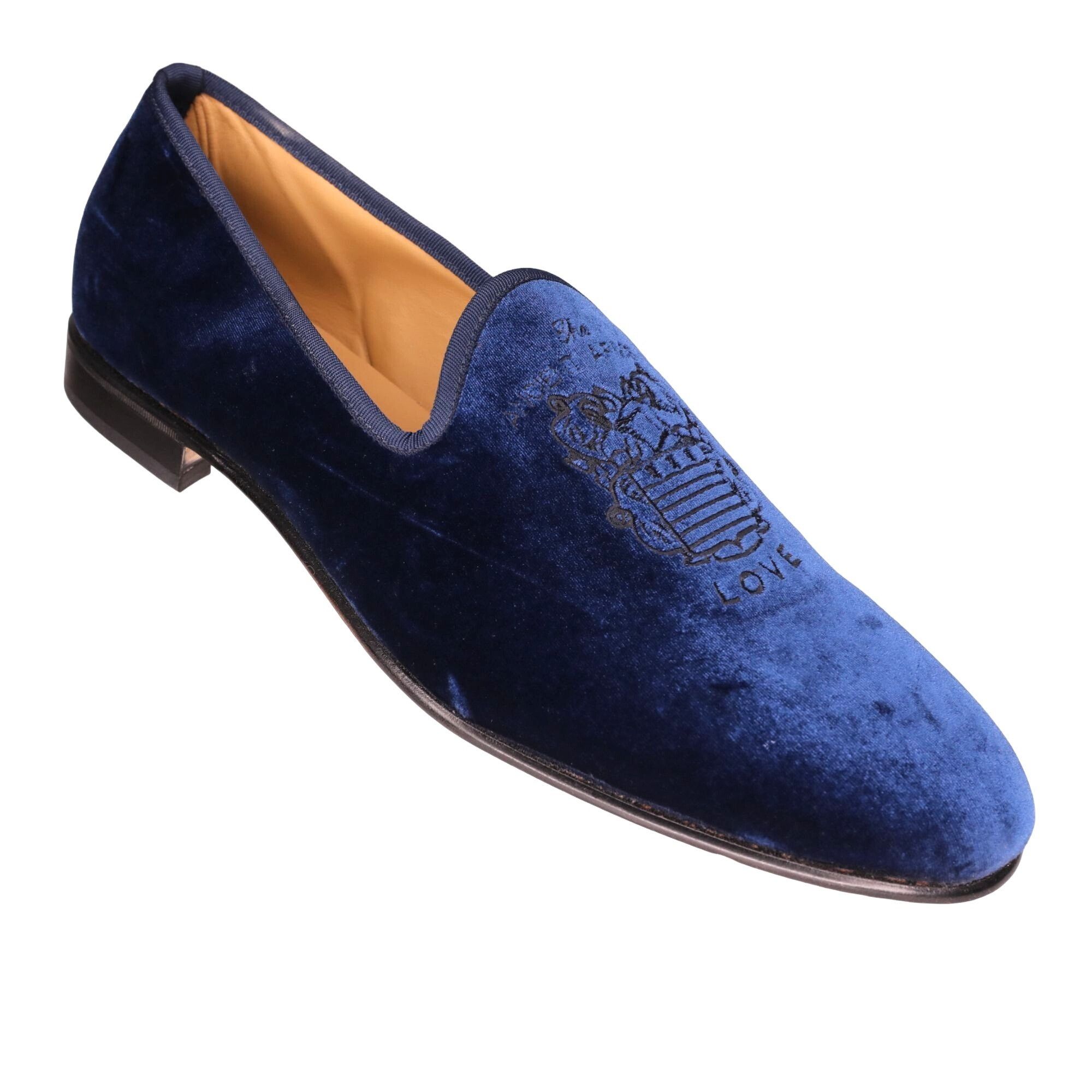 image of New Blu Scarpa Mens 19.5 Navy Blue Velvet Dress Shoe Slipper (Size 15)