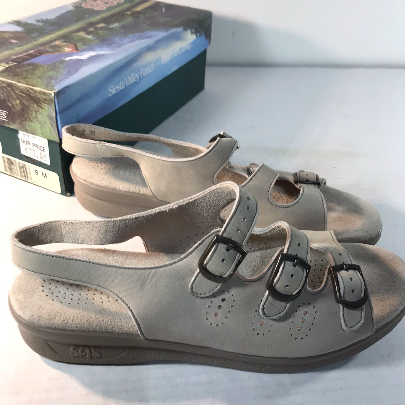SAS VINTAGE SAS Tripad Leather Sandals Women's Size 9M Casual Comfort Wedge Slip-On US Made Size US 9 / IT 39 - 6 Thumbnail