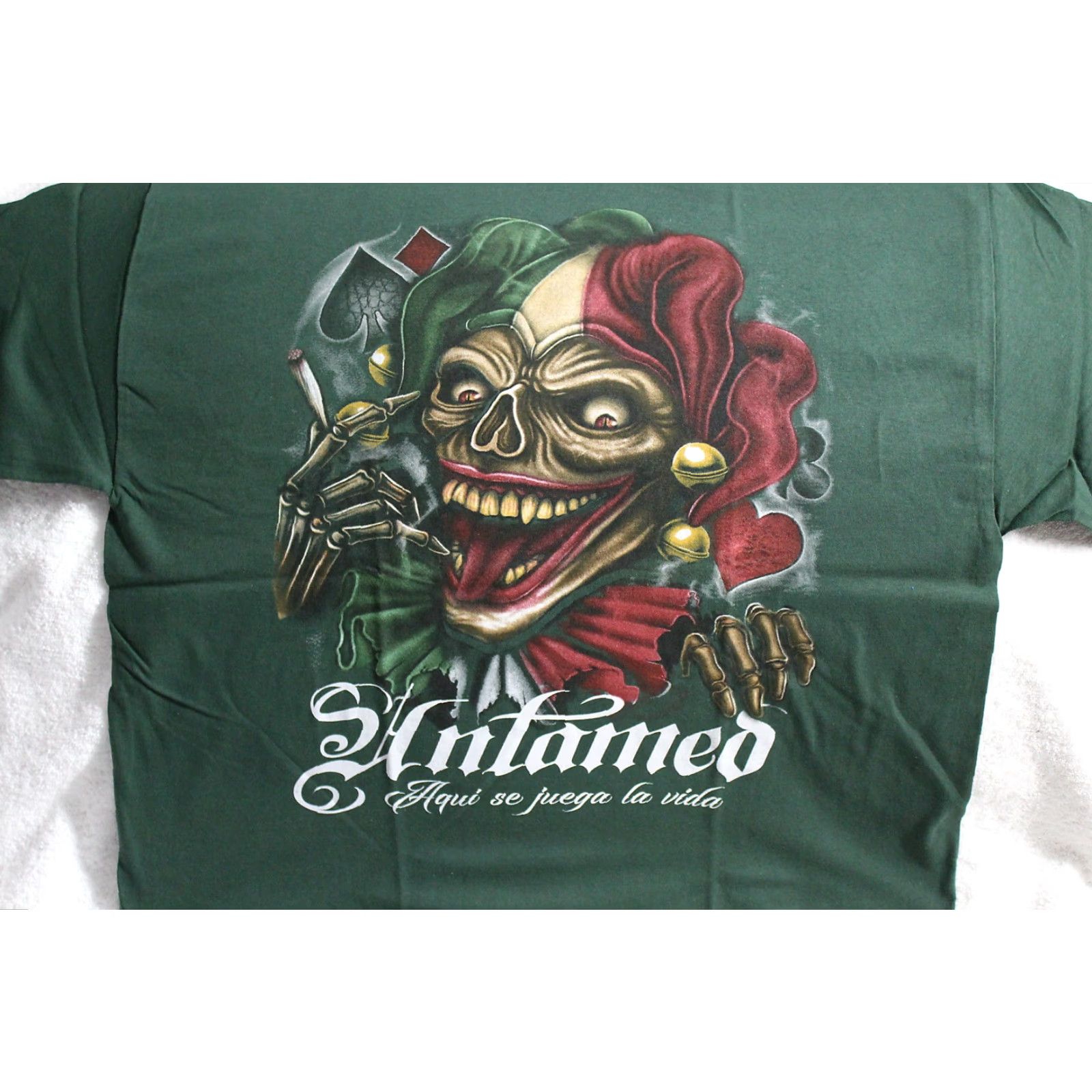 Vintage VINTAGE ALSTYLE Joker Skull Smoking Graphic T-Shirt Men XL Dark Green 90s Horror Size US XL / EU 56 / 4 - 2 Thumbnail