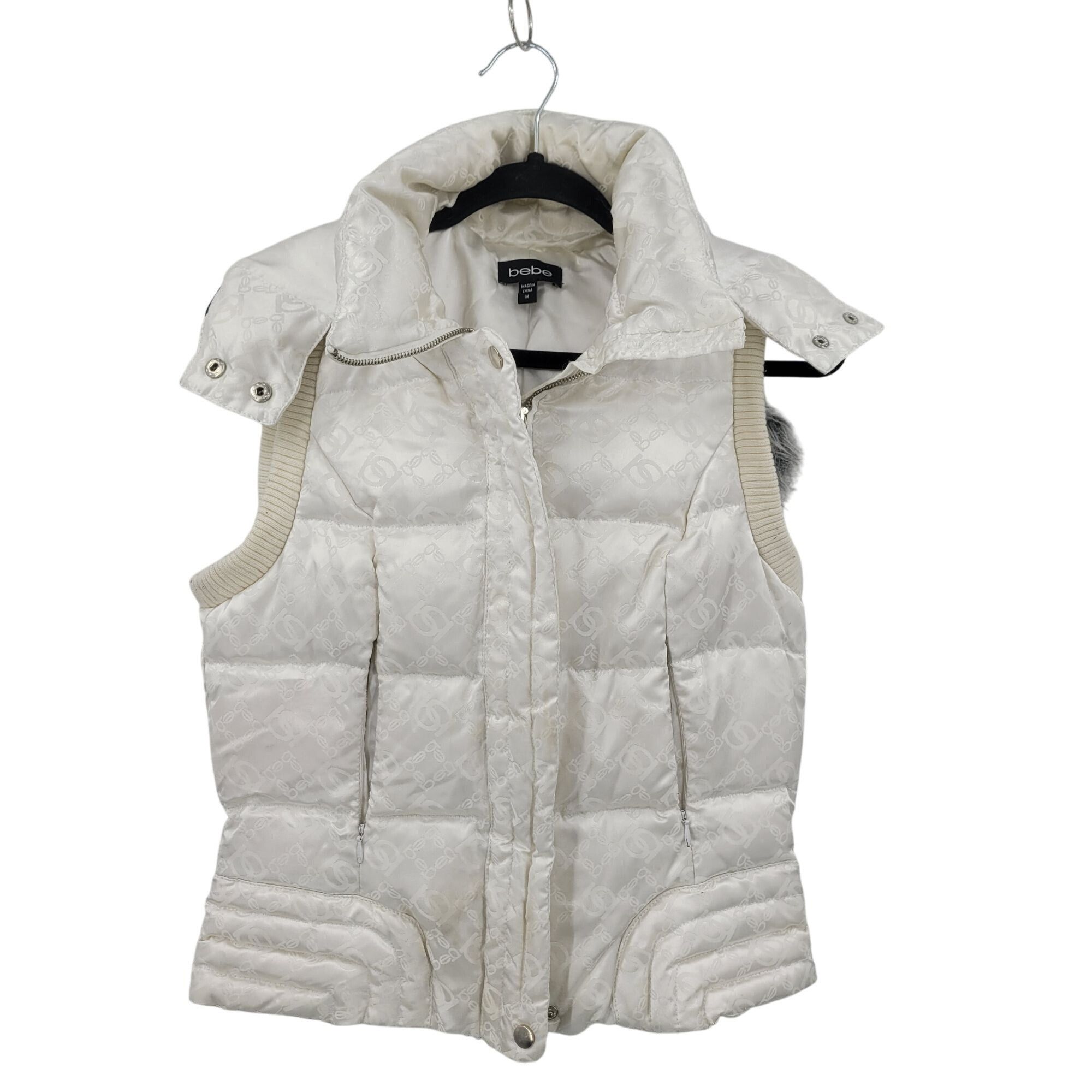 Bebe Y2K Bebe White Quilted Hooded Vest Faux Fur Trim M Logo Prin Size M / US 6-8 / IT 42-44 - 11 Thumbnail