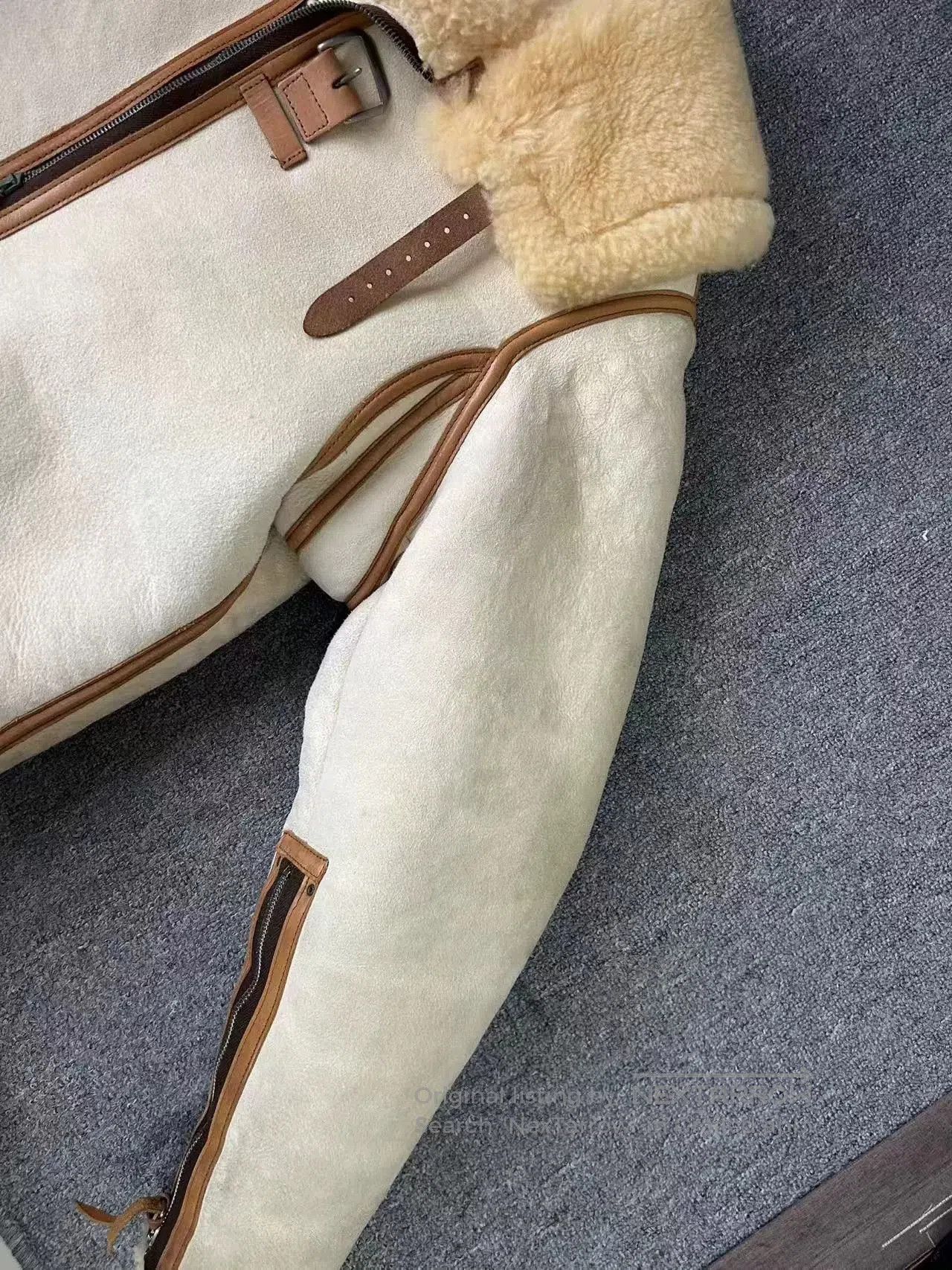 Rainbow Country stylish beige shearling jacket with hood. Size US M / EU 48-50 / 2 - 4 Thumbnail