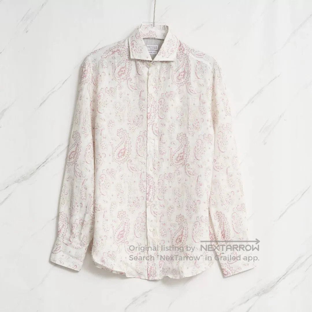 Brunello Cucinelli Brunello Cucinelli Men's Cashew Print Linen Shirt. Size US M / EU 48-50 / 2 - 1 Thumbnail