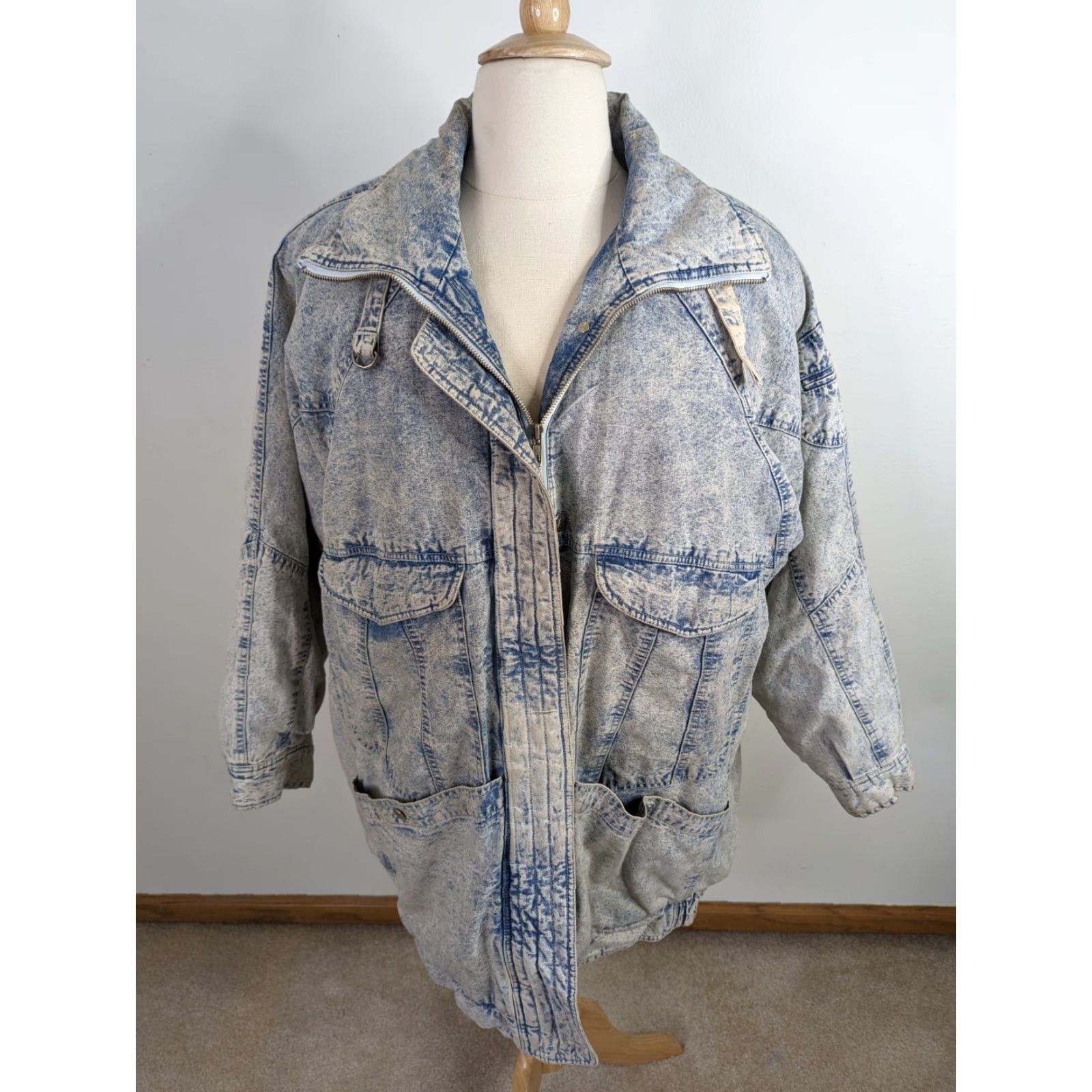 Denime VINTAGE Andy Johns Light Wash Long Denim Sherpa Lined Jacket Unisex Adults Large 80s Parka Relaxed Toggles Light blue Womens/Boys? Size L / US 10 / IT 46 - 2 Thumbnail