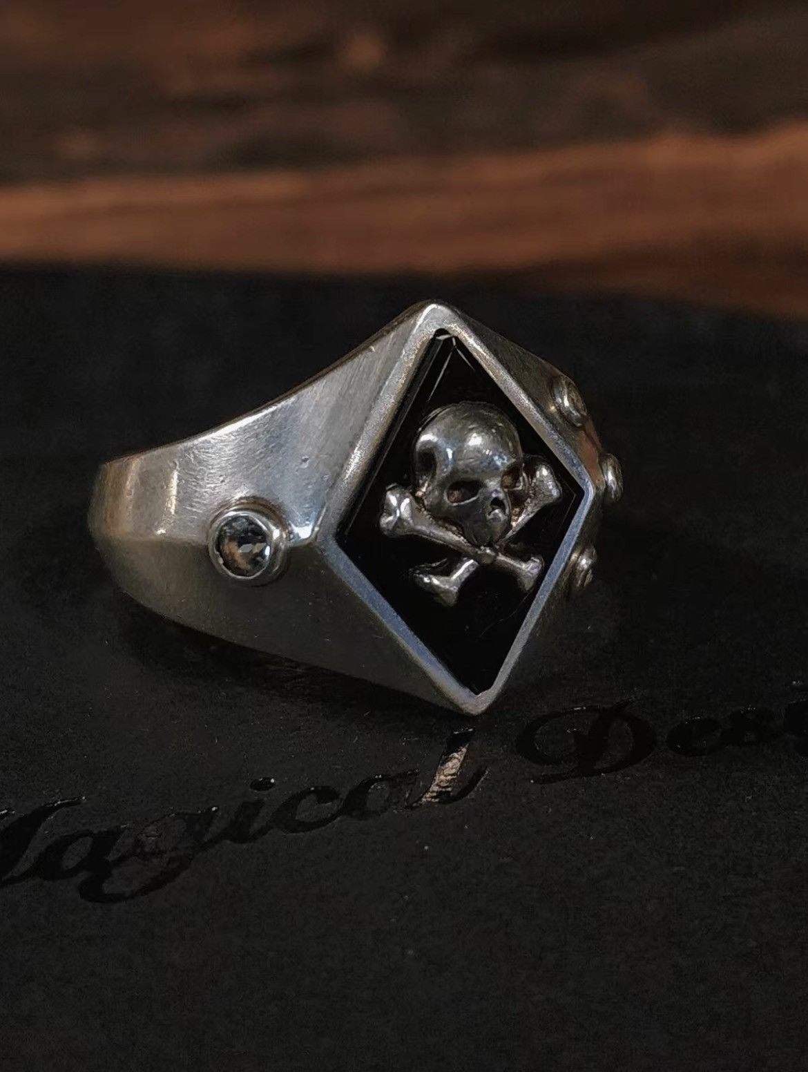 Magical Design Magical Design Hideo Uchiyama Black Agate Skull Silver Ring Size ONE SIZE - 3 Thumbnail