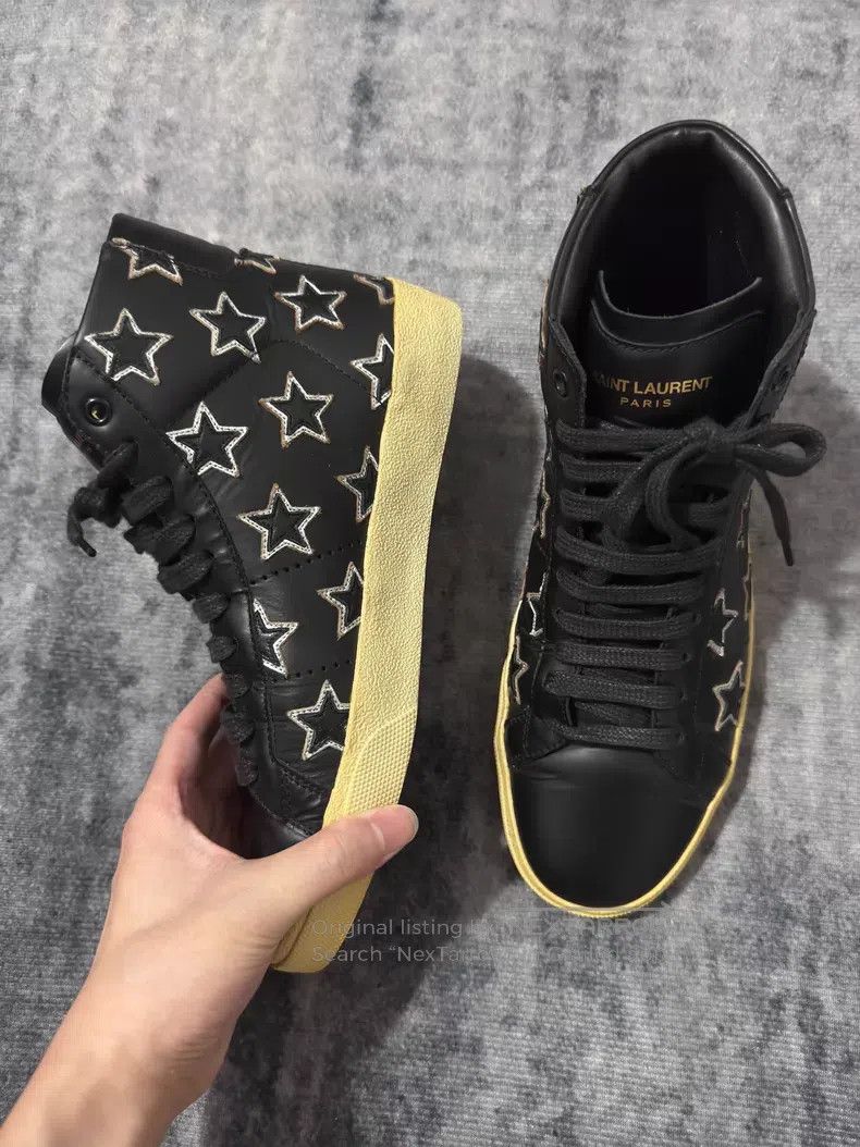 Saint Laurent Paris Saint Laurent Paris Calfskin High-top Black and White Embr Size US 7 / EU 40 - 3 Thumbnail