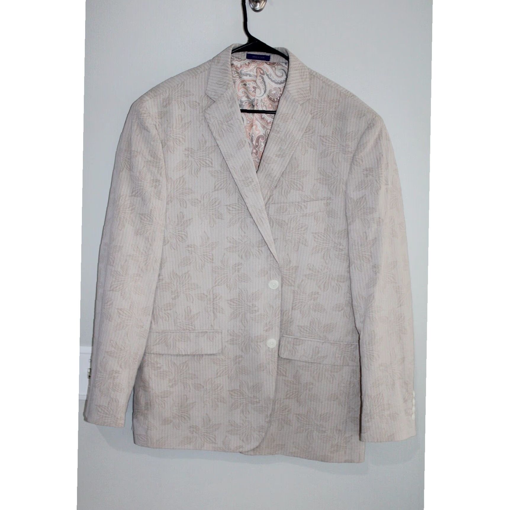 Vintage Authentic TAN ALAN FLUSSER Seersucker Cotton Sport Coat Floral Suit Jacket Size XL 46R Elegant Fashion Statement Grailed