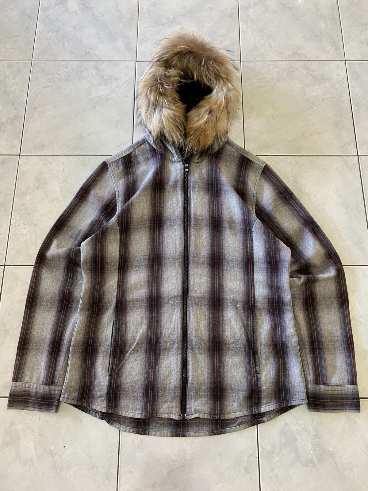 Japanese Brand Fur Net Man Slim Fit Classic Grey Plaid Hoodie Full Zip Size US L / EU 52-54 / 3 - 1 Thumbnail