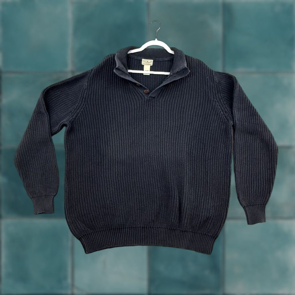 Vintage L.L. Bean Sweater Henley XL Navy Blue Mock Neck Knit Ribbed Waffle-Knit Casual Men’s Regular Size XL Navy Blue Size US XL / EU 56 / 4 - 1 Thumbnail