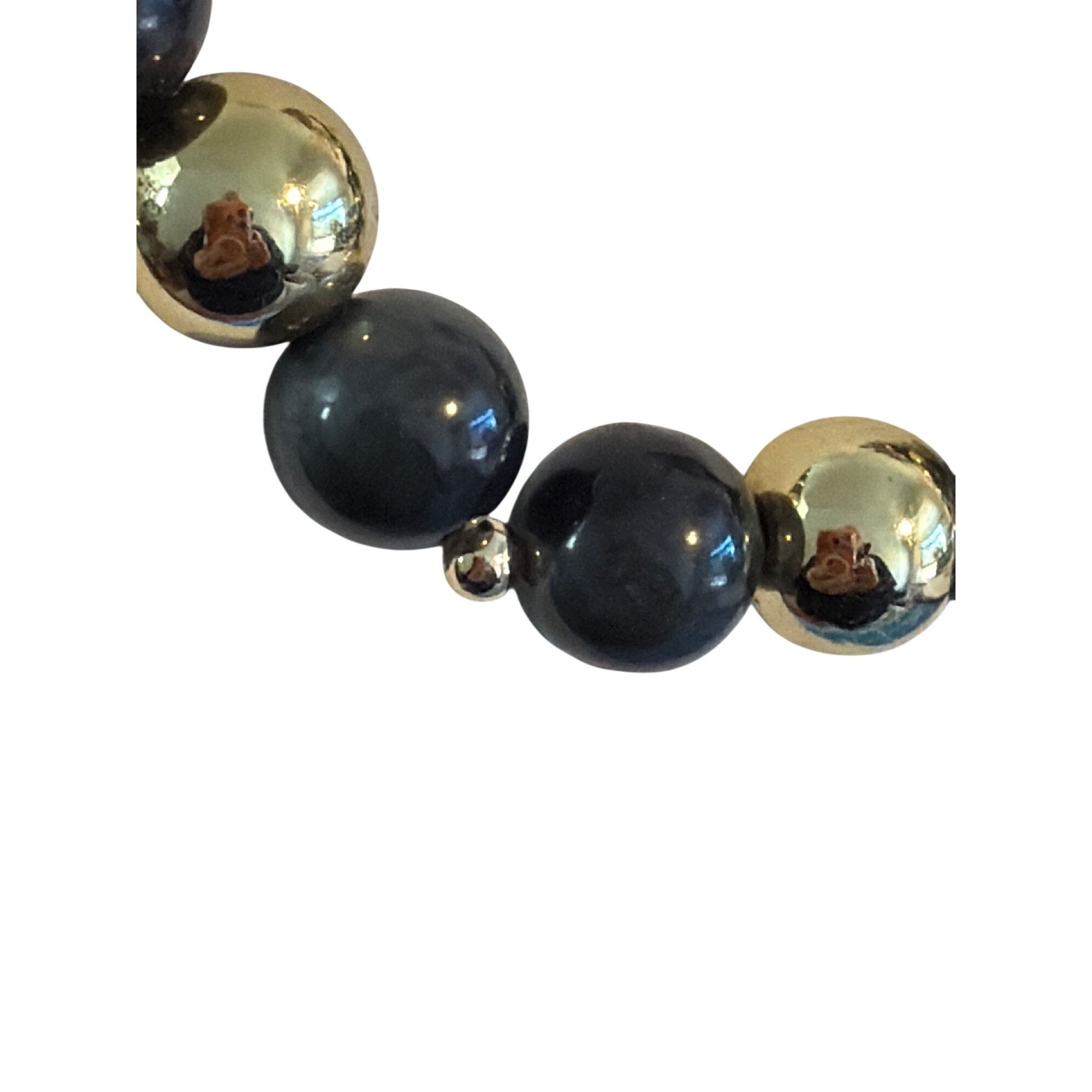 Other Vintage Acrylic Bead Necklace Black Gray Gold Tone Classic 2 Size ONE SIZE - 2 Thumbnail