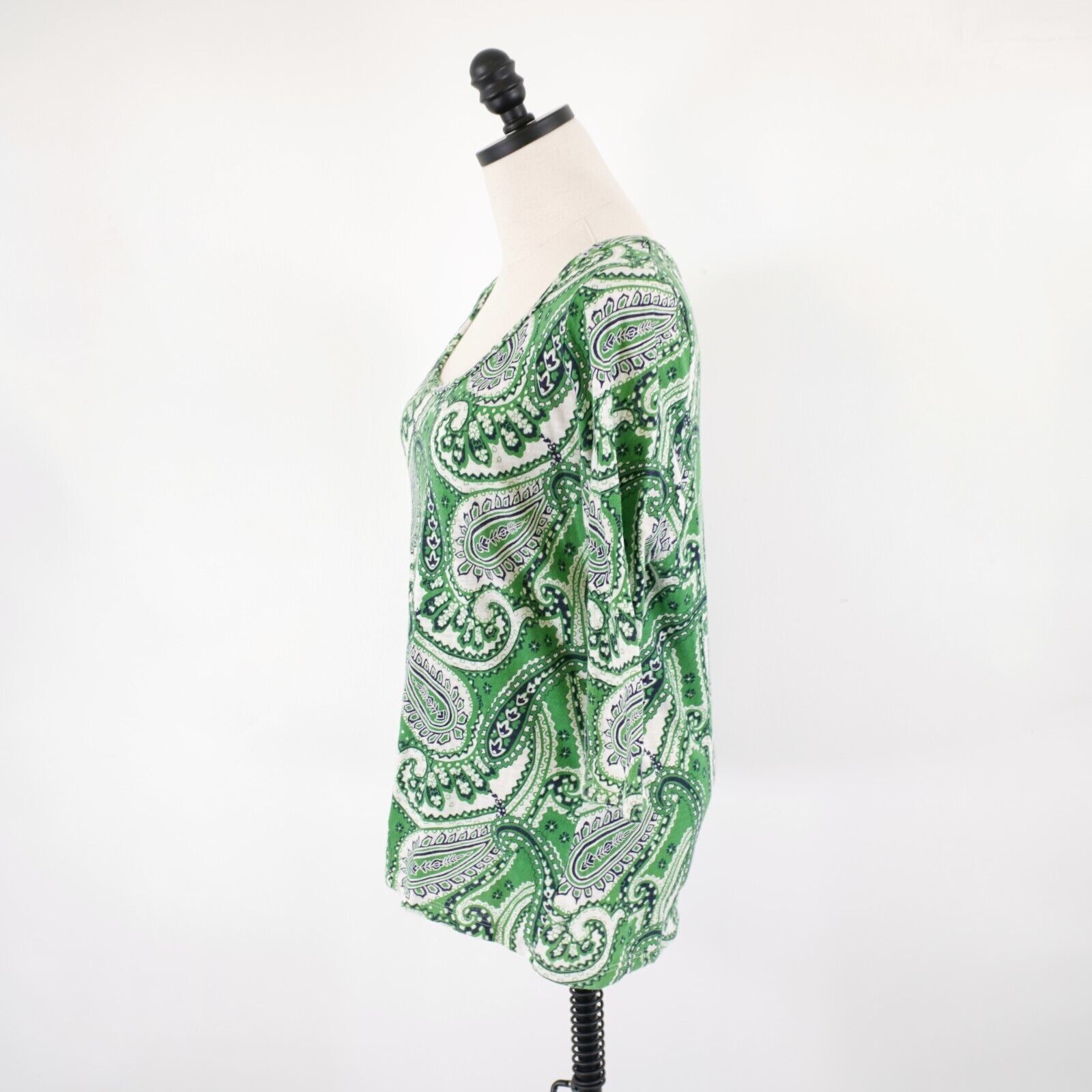 Liz Claiborne Liz Claiborne Large Green Paisley Boat Neck Long Sleeve Blou Size L / US 10 / IT 46 - 4 Thumbnail